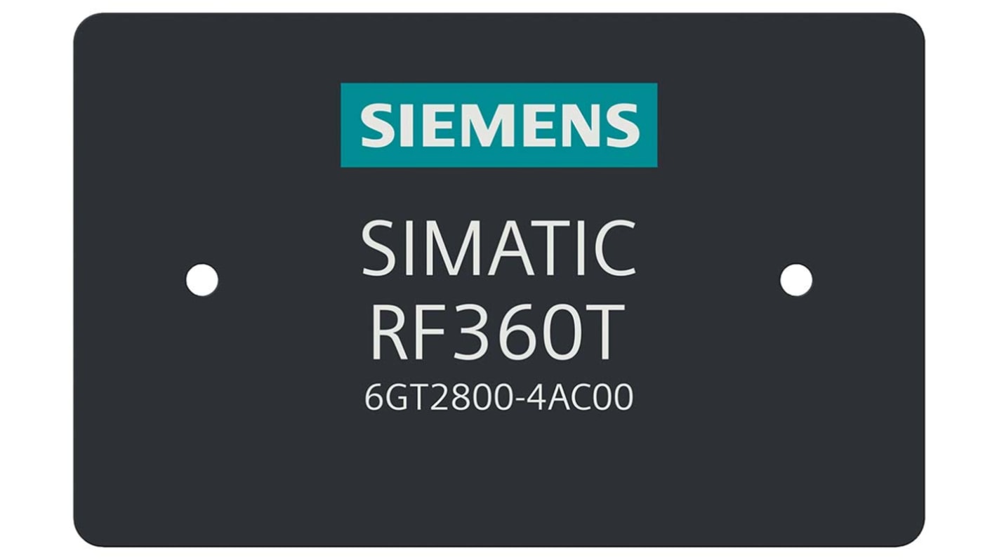 Transponder RFID Siemens 6GT2800-4AC00, dimensioni 85 x 54 x 2,5 mm, grado di protezione IP67, capacità 8189 byte.