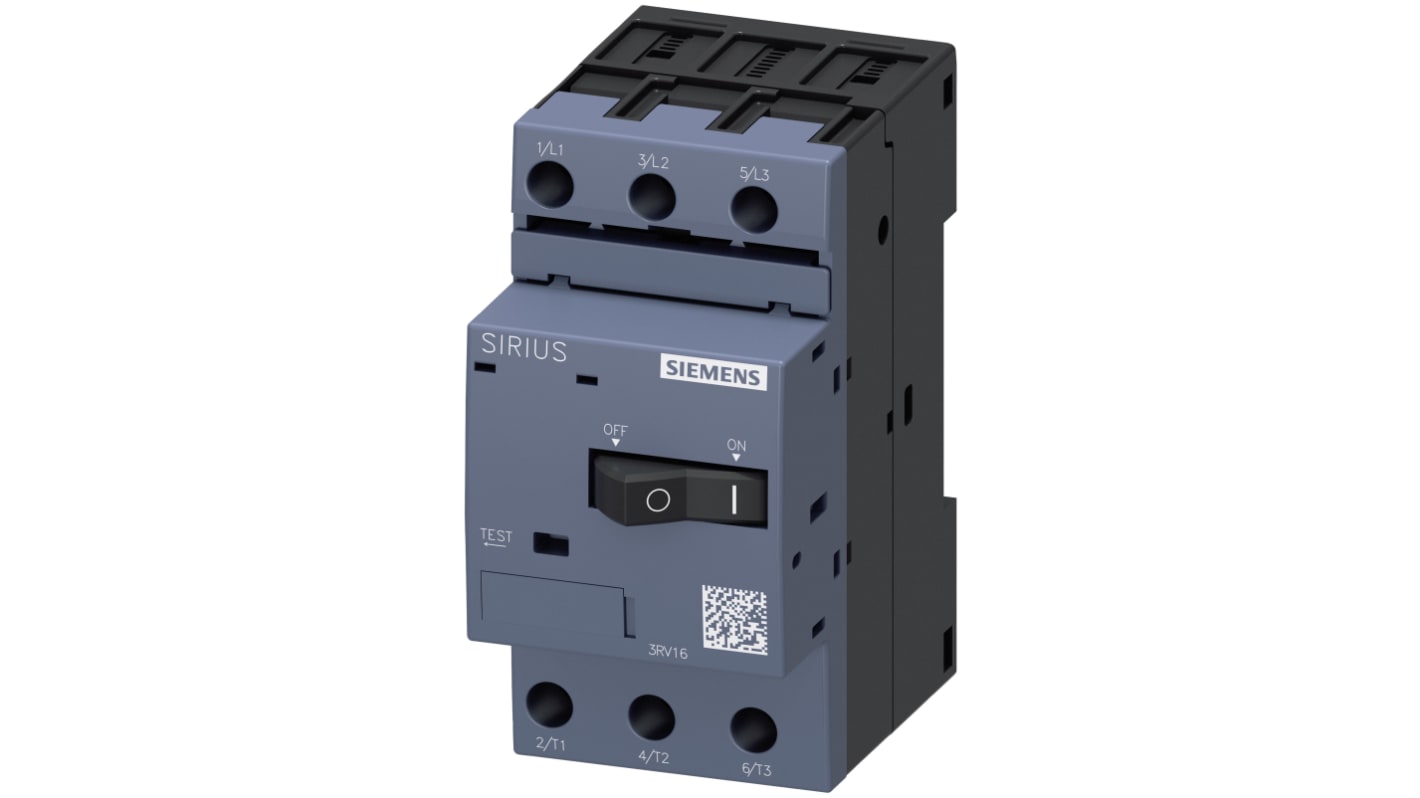 Interruttore automatico del motore Siemens 3RV1611-0BD10, 0,2 A, classe di scatto 10, montaggio su guide 35 mm, temperatura -20/+60 °C.