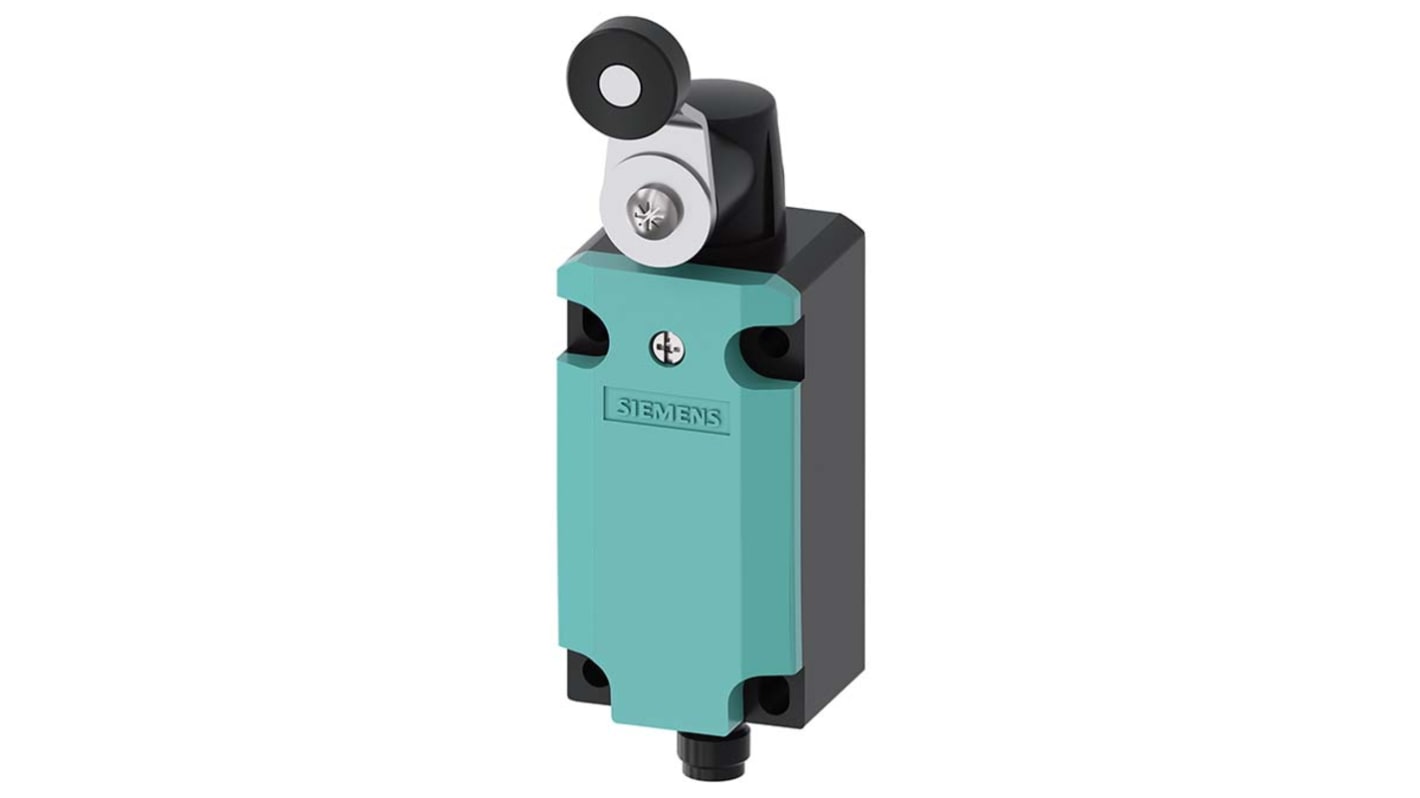 Interruttore di fine corsa Siemens 3SE5114-0CH01-1AC5 con leva a rullo, contatti 1NC/1NA, grado di protezione IP66/IP67.