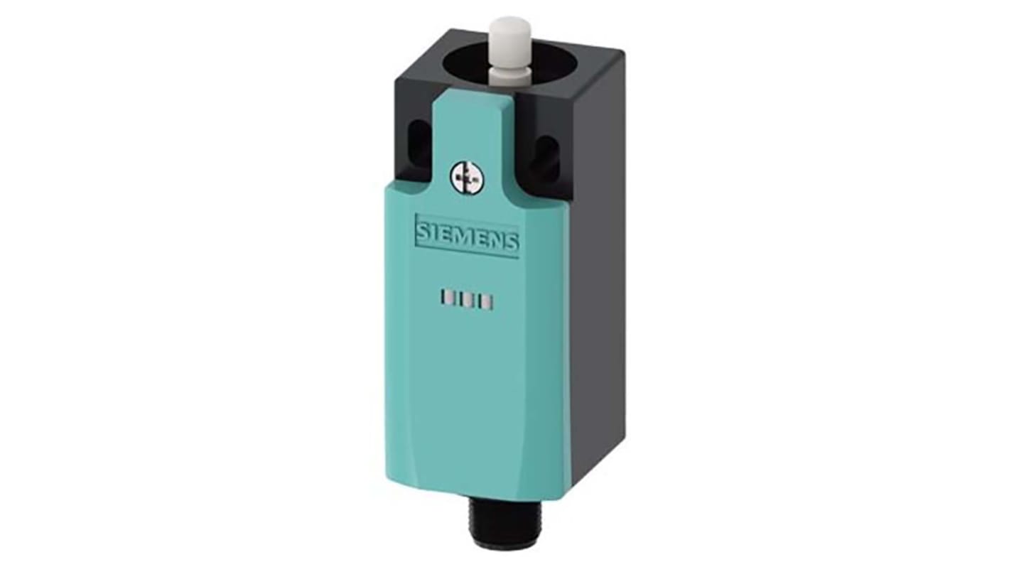 Interruttore di fine corsa Siemens 3SE5234-1LC05-1AD5, stantuffo rotondo, 2NC/1NA, IP65, dimensioni 75,7mm x 31mm.