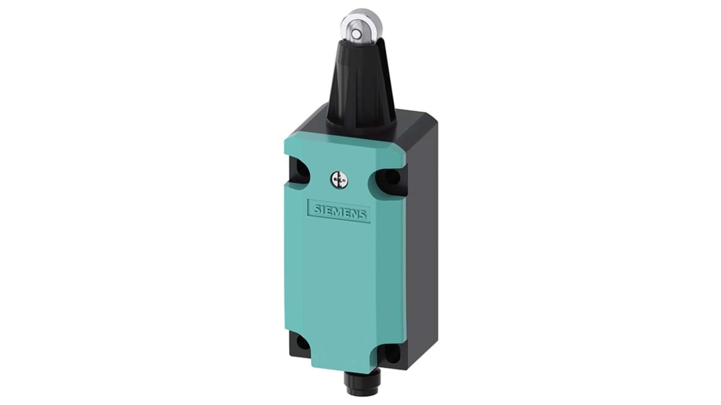 Interruttore di fine corsa Siemens 3SE5114-0CD02-1AL0, tasto a rotella, 1NC/1NA, IP66/IP67, corrente 4A, con connettore M12.