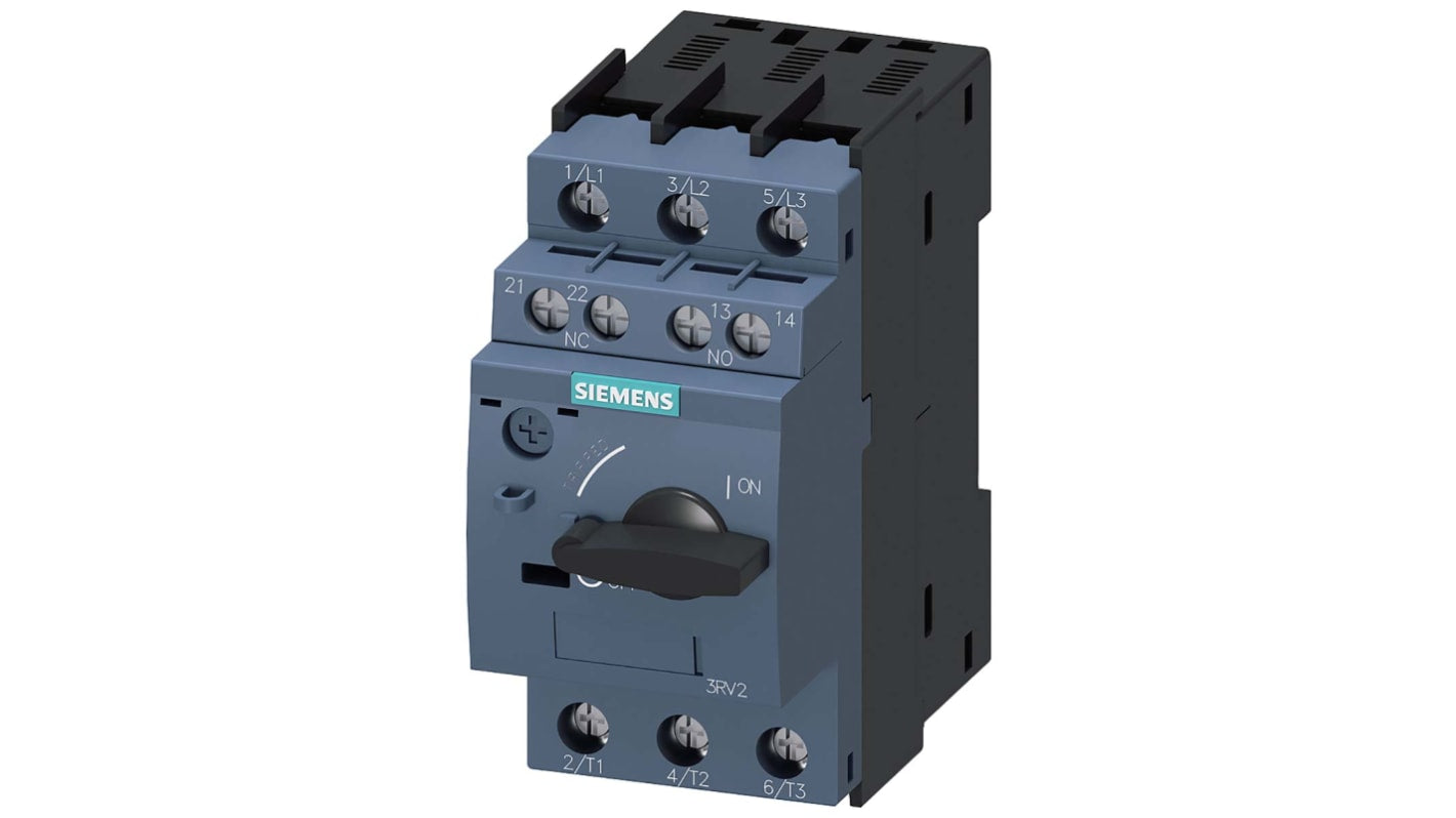 Interruttore automatico del motore Siemens 3RV2021-1KA15, corrente nominale 9-12,5 A, montaggio su guida 35 mm, classe di scatto 10.