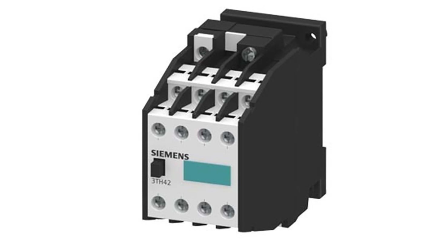 Relè contattore Siemens 3TH4262-0AC2, 6NO + 2NC, 10 A, bobina 24 V c.a., protezione IP20, temperatura -25°C a 55°C.