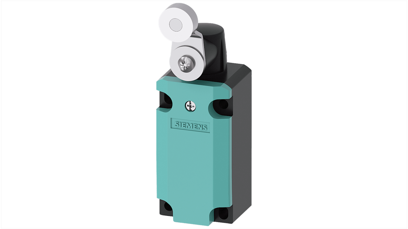 Interruttore di fine corsa Siemens 3SE5112-0CH02, leva a rullo, 1NC/1NA, IP66/IP67, contenitore metallico, attuatore regolabile.