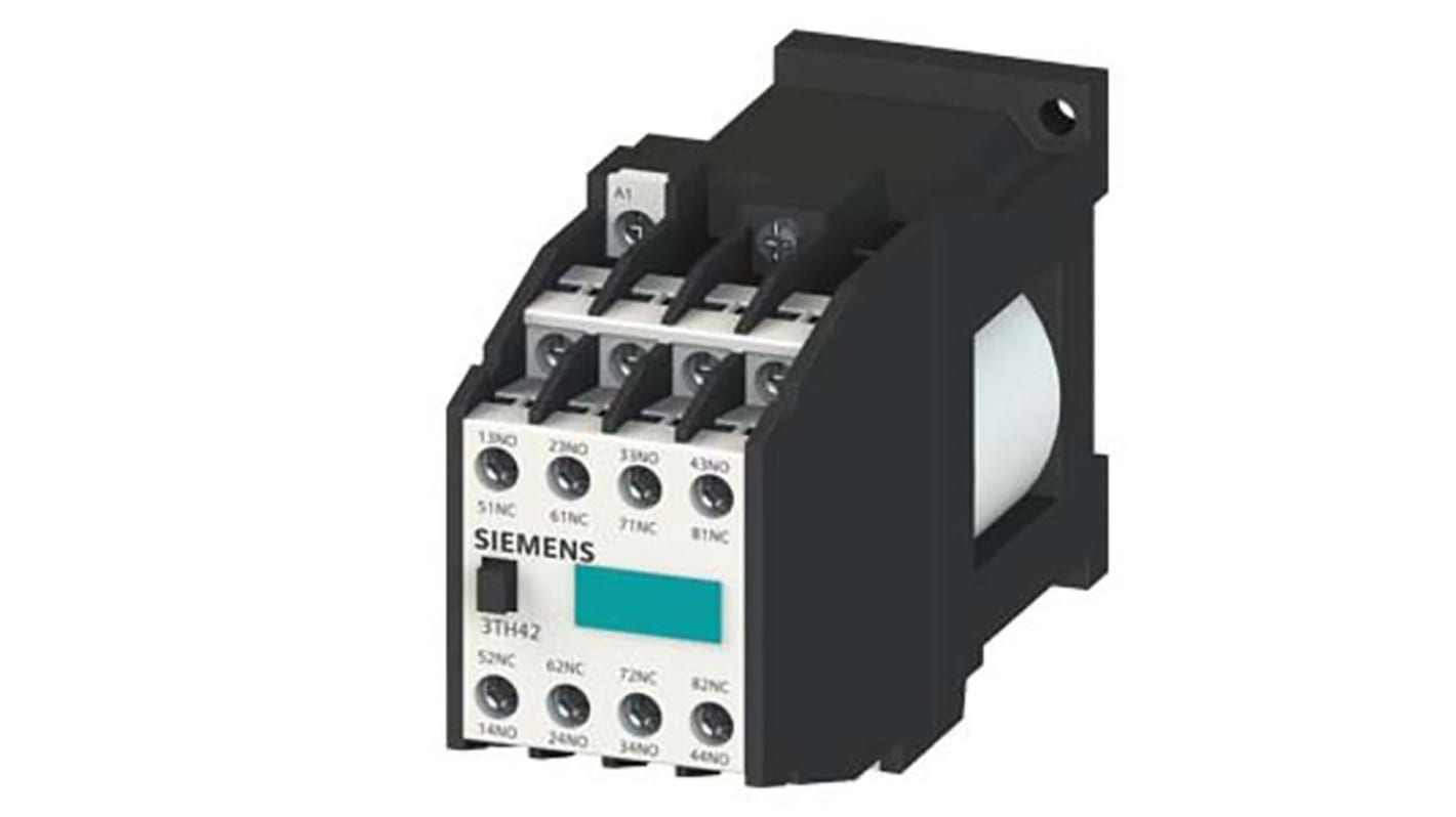 Relè contattore Siemens 3TH4253-0BB4, 5NO + 3NC, 10 A, tensione di controllo 24 V c.c., classe di protezione IP20.