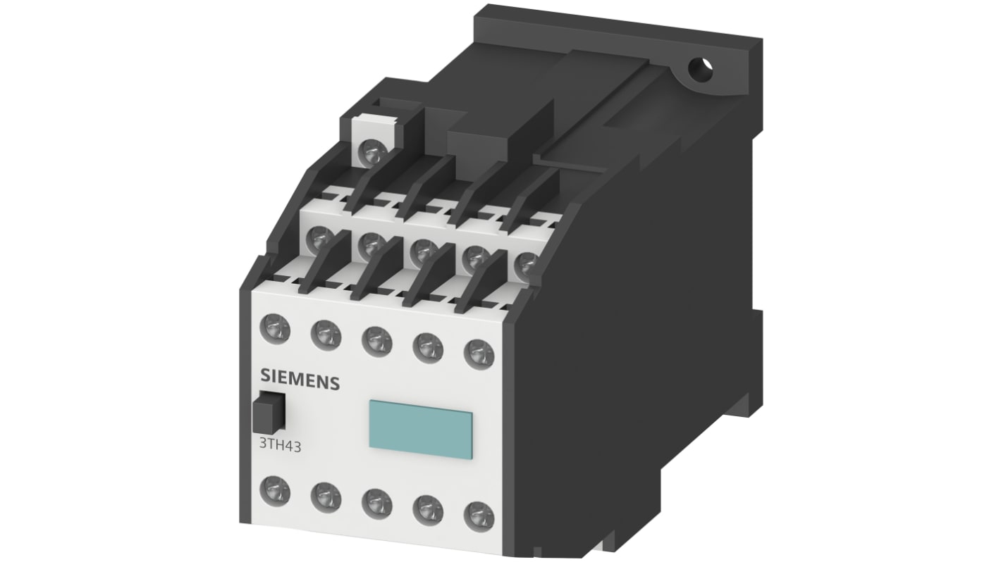 Relè contattore Siemens 3TH4391-0BB4, 9NO + 1NC, 10 A, 24 V c.c., IP20, con terminali a vite e protezione cortocircuiti.