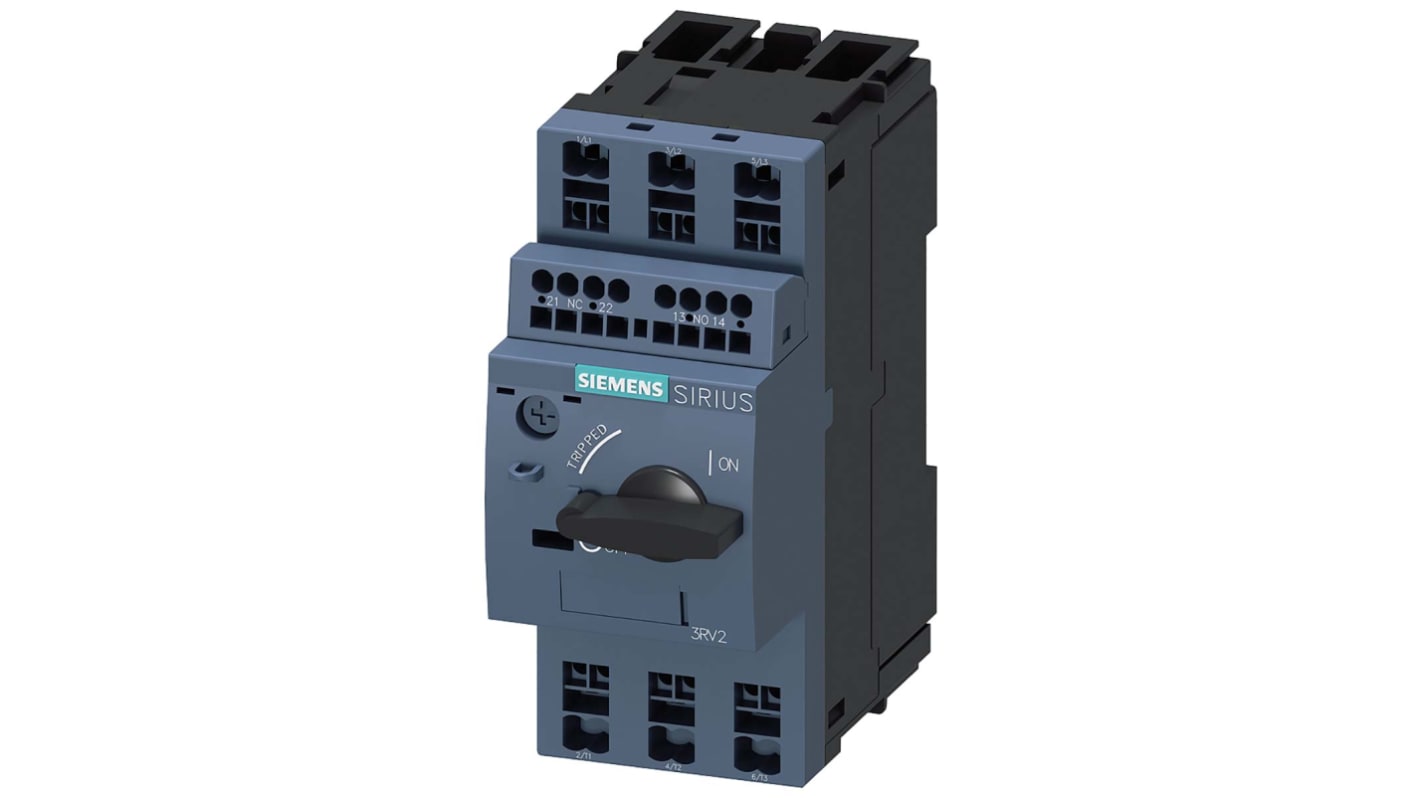 Interruttore automatico del motore Siemens 3RV2011-1KA25, corrente nominale 9-12,5 A, montaggio su guide 35 mm, temperatura -20/+60 °C.