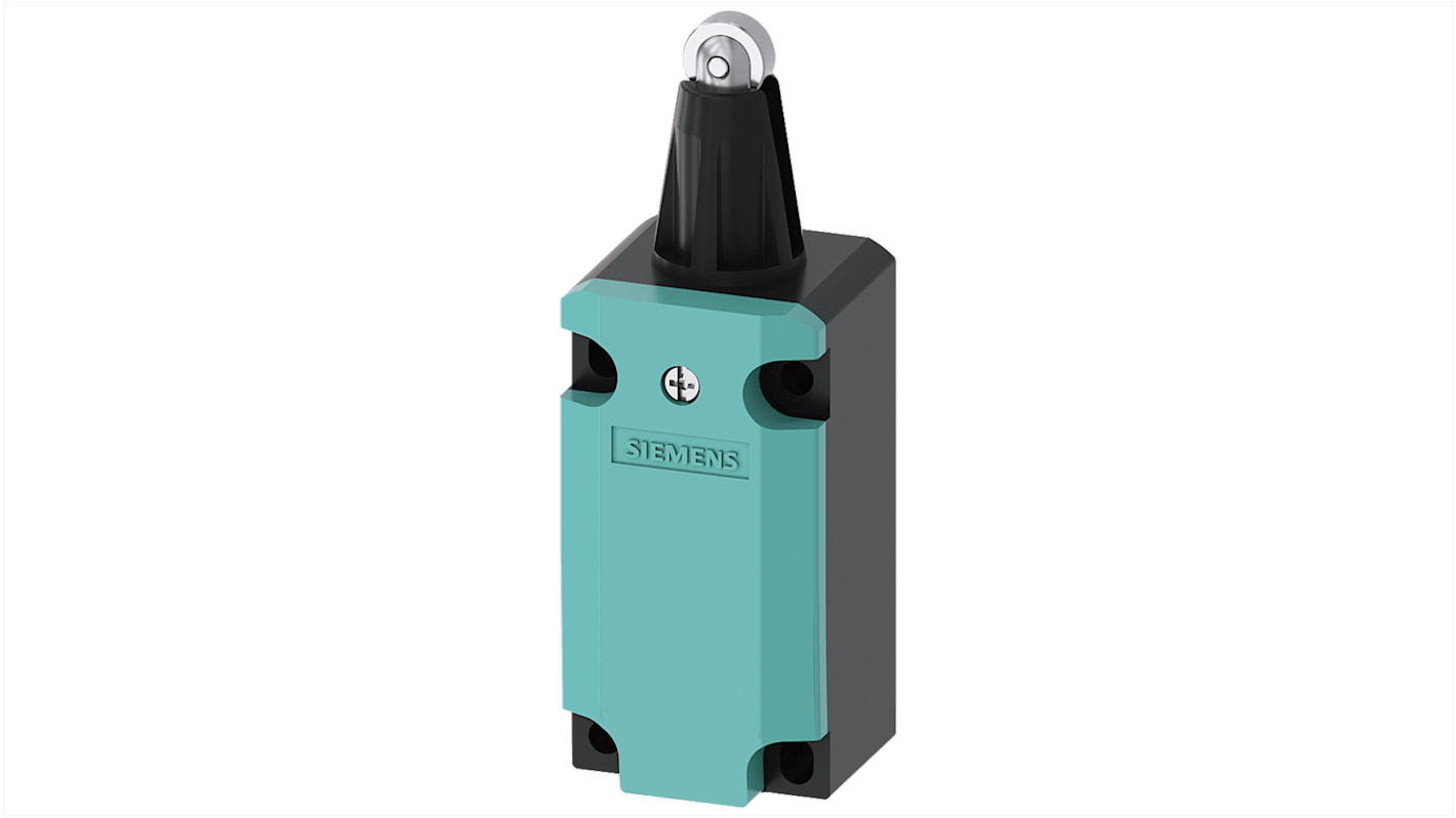 Interruttore di fine corsa Siemens 3SE5112-0LD02, tasto a rotella, 2NC/1NA, protezione IP66/IP67, corrente 6A, tensione 400V.