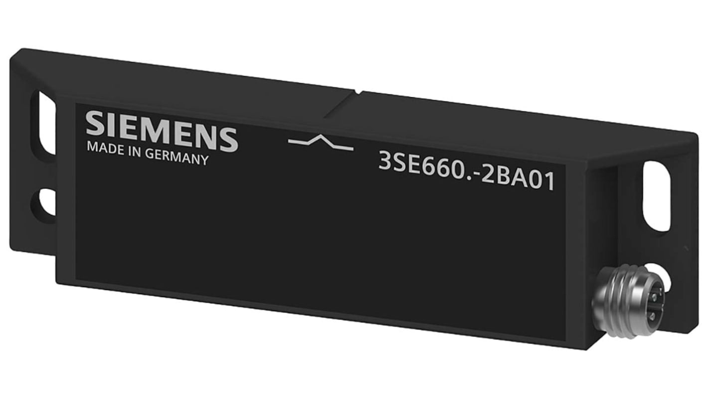 Magnete M8 Siemens 3SE6605-2BA01, interruttore magnetico IP67, contatti 1NA/1NC, dimensioni 25 x 88 mm.