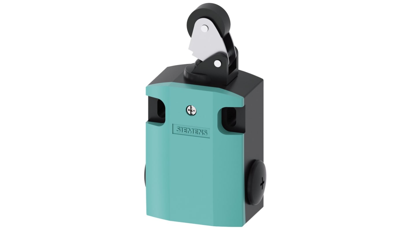 Interruttore di fine corsa Siemens 3SE5122-0LE01, rullo in plastica, 2NC/1NA, grado di protezione IP66/IP67, azione rapida.