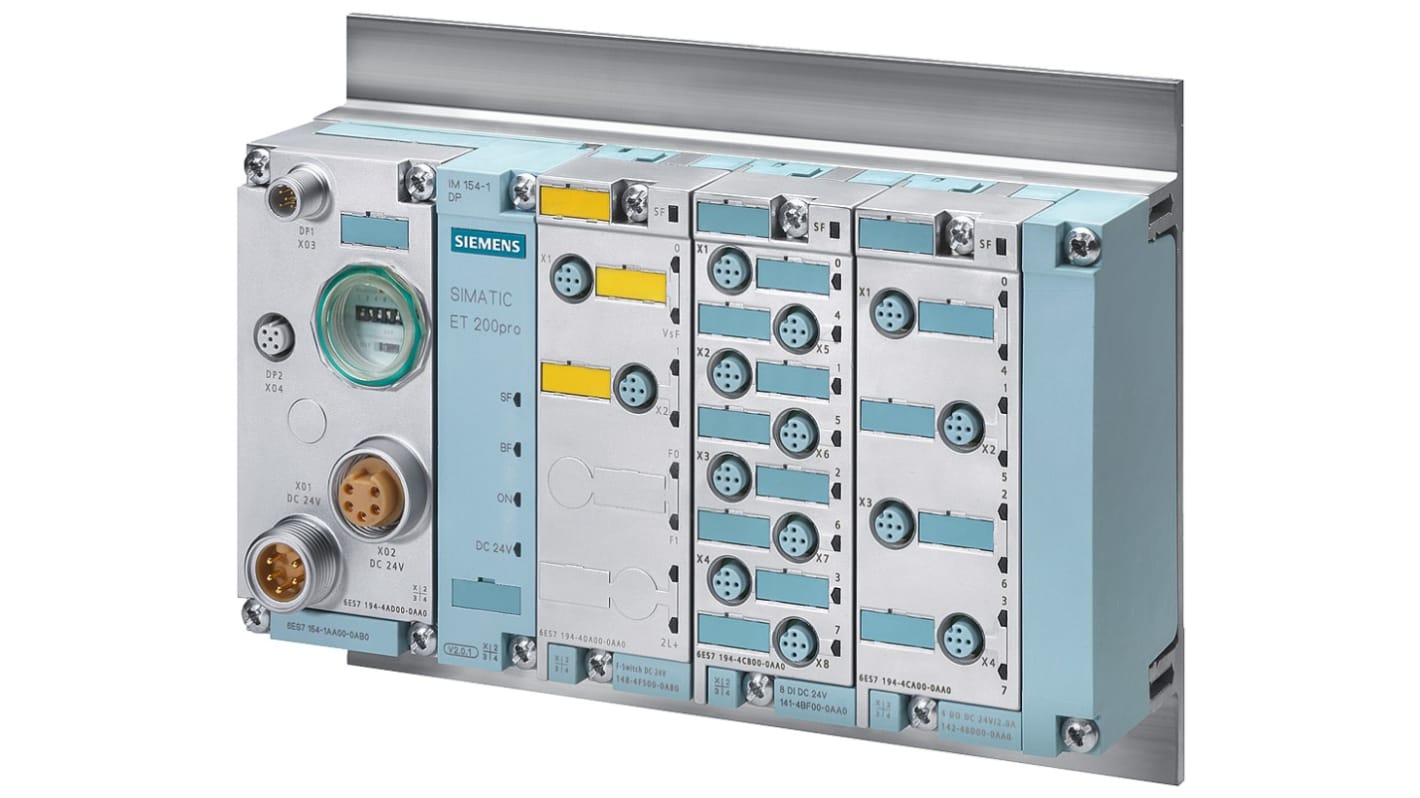 Modulo I/O digitale Siemens 6ES7148-4FS00-0AB0, 2 ingressi e 3 uscite, dimensioni 130 x 45 x 65 mm, conforme ISO 13849-1.