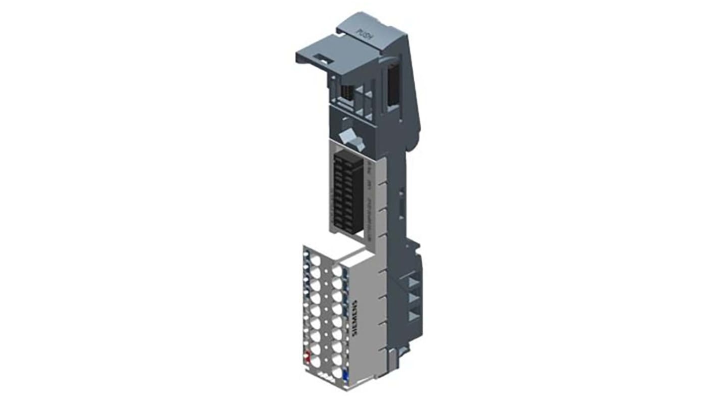 Base Siemens ET 200SP U0 BU20-P16+A0+2D (6ES7193-6BP00-0DU0) per applicazioni industriali. Dimensioni 20mm x 117mm x 35mm, terminali a innesto.