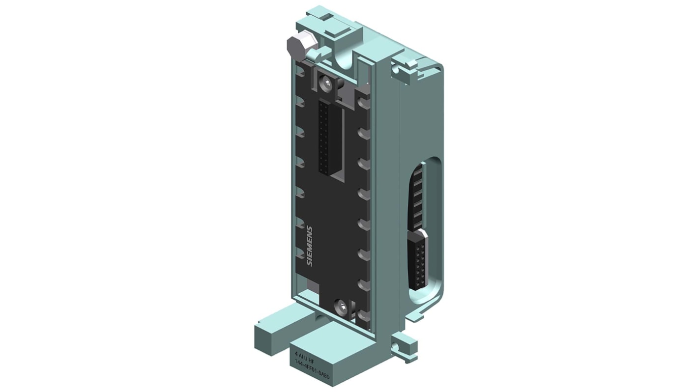 Modulo I/O analogico Siemens 6ES7144-4FF01-0AB0 per SIMATIC DP, 4 ingressi, alimentazione 24 V DC, dimensioni 130 x 45 x 35 mm.