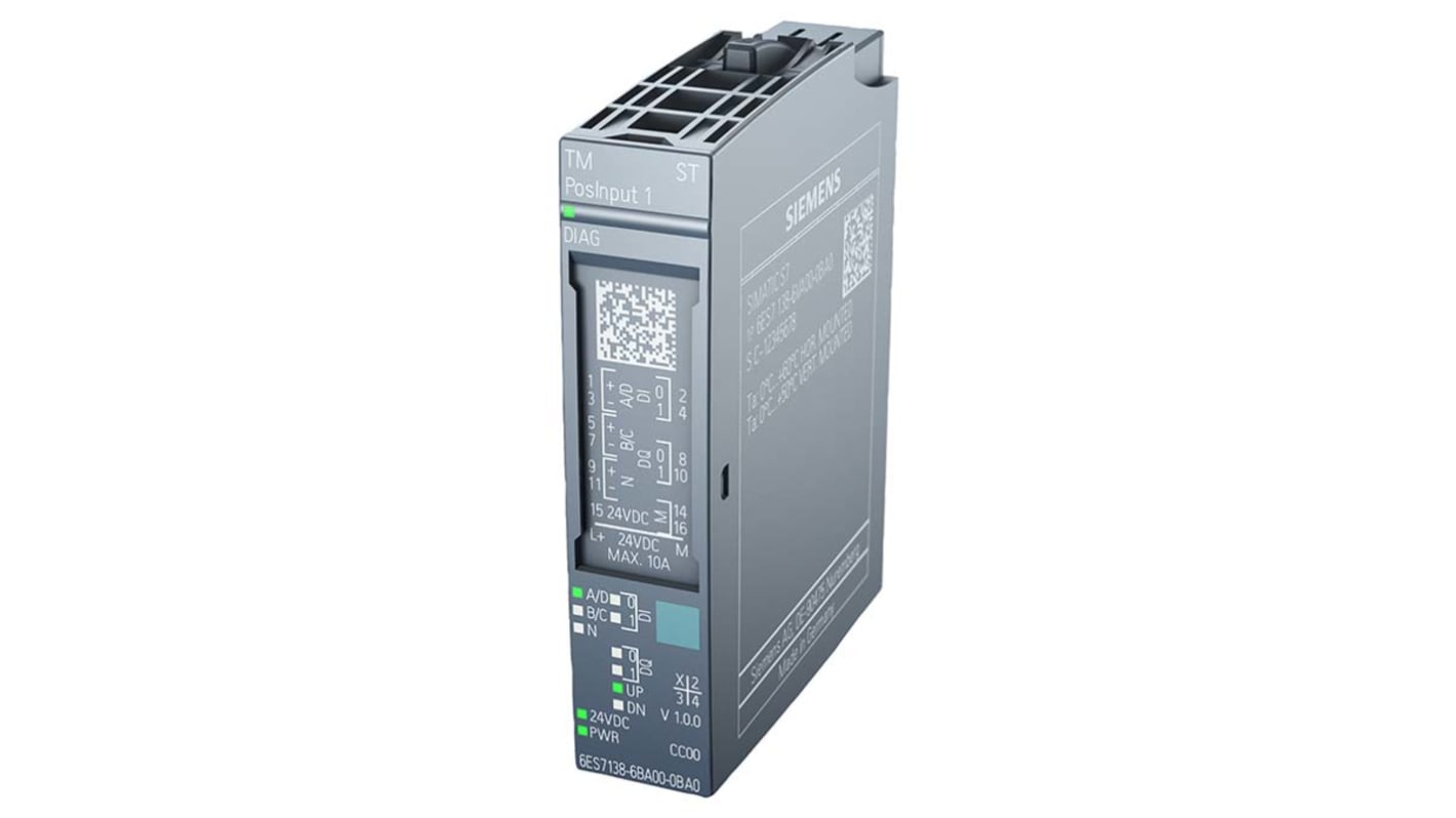 Modulo di espansione digitale Siemens 6ES7138-6BA01-0BA0 per ET 200S, 24V, 2 ingressi e 1 uscita, dimensioni 73 x 15 x 58 mm.
