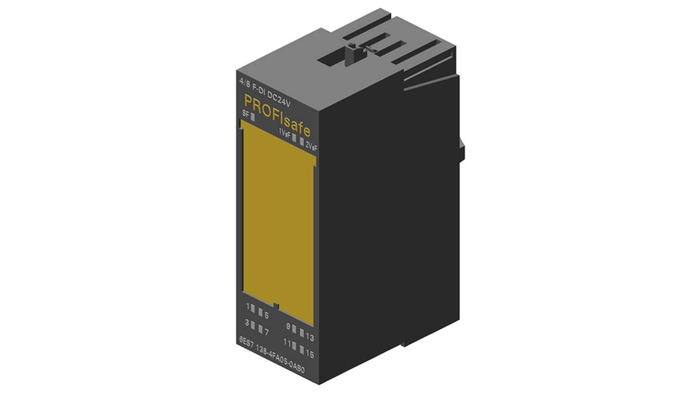 Modulo di espansione PLC Siemens 6ES7138-4FA05-0AB0 per ET 200S, 8 ingressi, 2 uscite, 24 V c.c., dimensioni 81 x 30 x 52 mm.