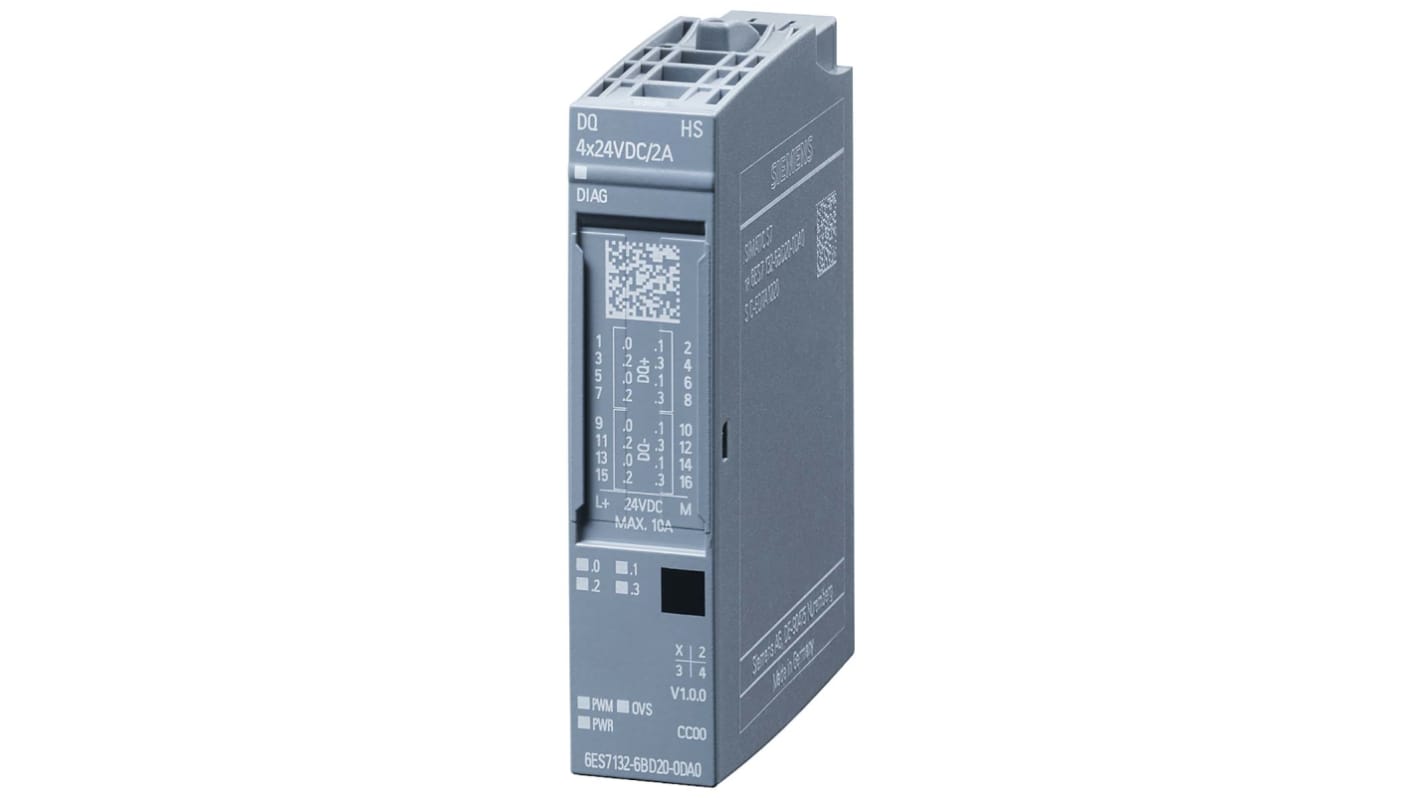 Modulo I/O Siemens 6ES7132-6BD20-0DA0, 4 uscite digitali, 24 V c.c., dimensioni 73 x 15 x 58 mm, per PLC SIMATIC S7-1200.