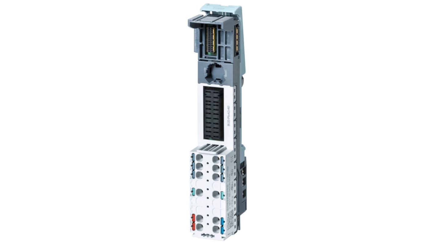Modulo I/O Siemens 6ES7193-6BP20-0DC0 per ET 200SP, unità base con terminali a innesto, dimensioni 20mm x 117mm x 35mm.