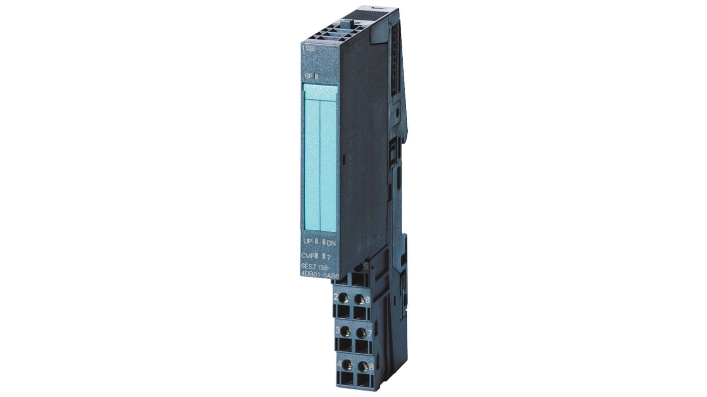 Modulo di espansione PLC Siemens 6ES7138-4DA04-0AB0 per ET 200S, 1 ingresso e 1 uscita digitale, dimensioni 81 x 15 x 52 mm.