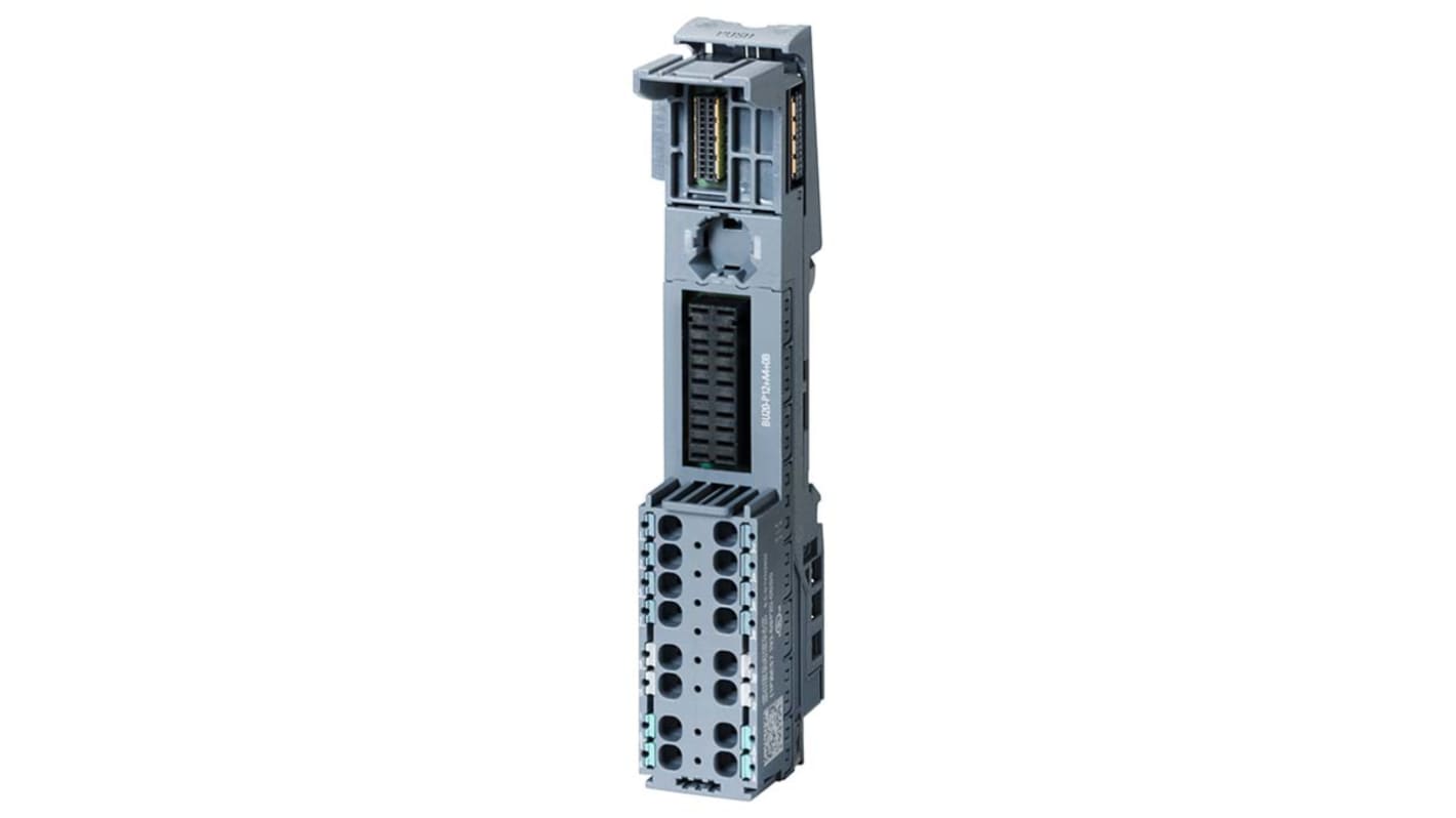 Modulo I/O Siemens 6ES7193-6BP20-0BB0 per ET 200SP, unità base con 4 terminali ausiliari, dimensioni 20mm x 117mm x 35mm.