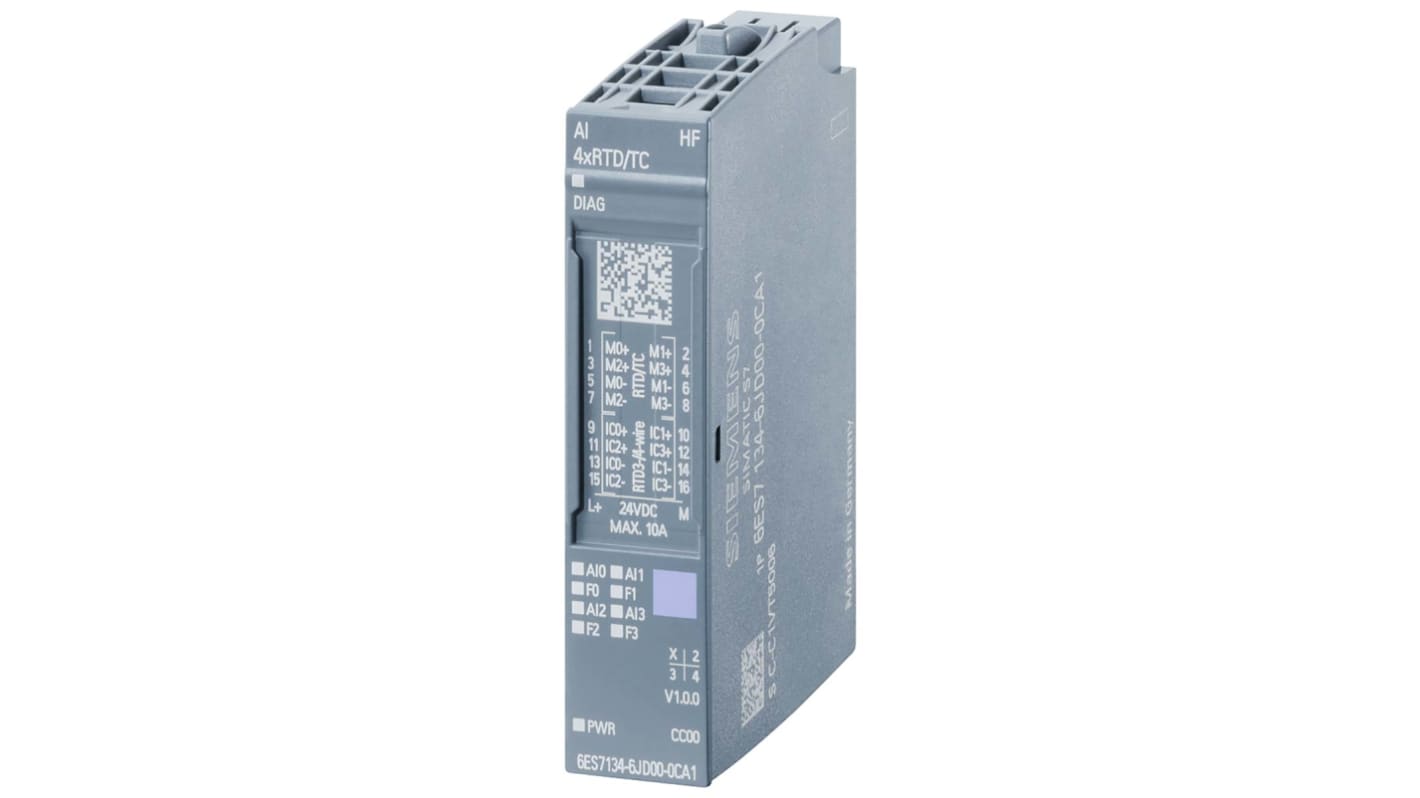 Unità di ingresso analogica Siemens 6ES7134-6JD00-0CA1 Serie SIMATIC 1766. 4 ingressi, precisione ±0,1%, 0,75 W di perdita di potenza. Ideale per sistemi di gestione dei fluidi e stoccaggio a freddo.