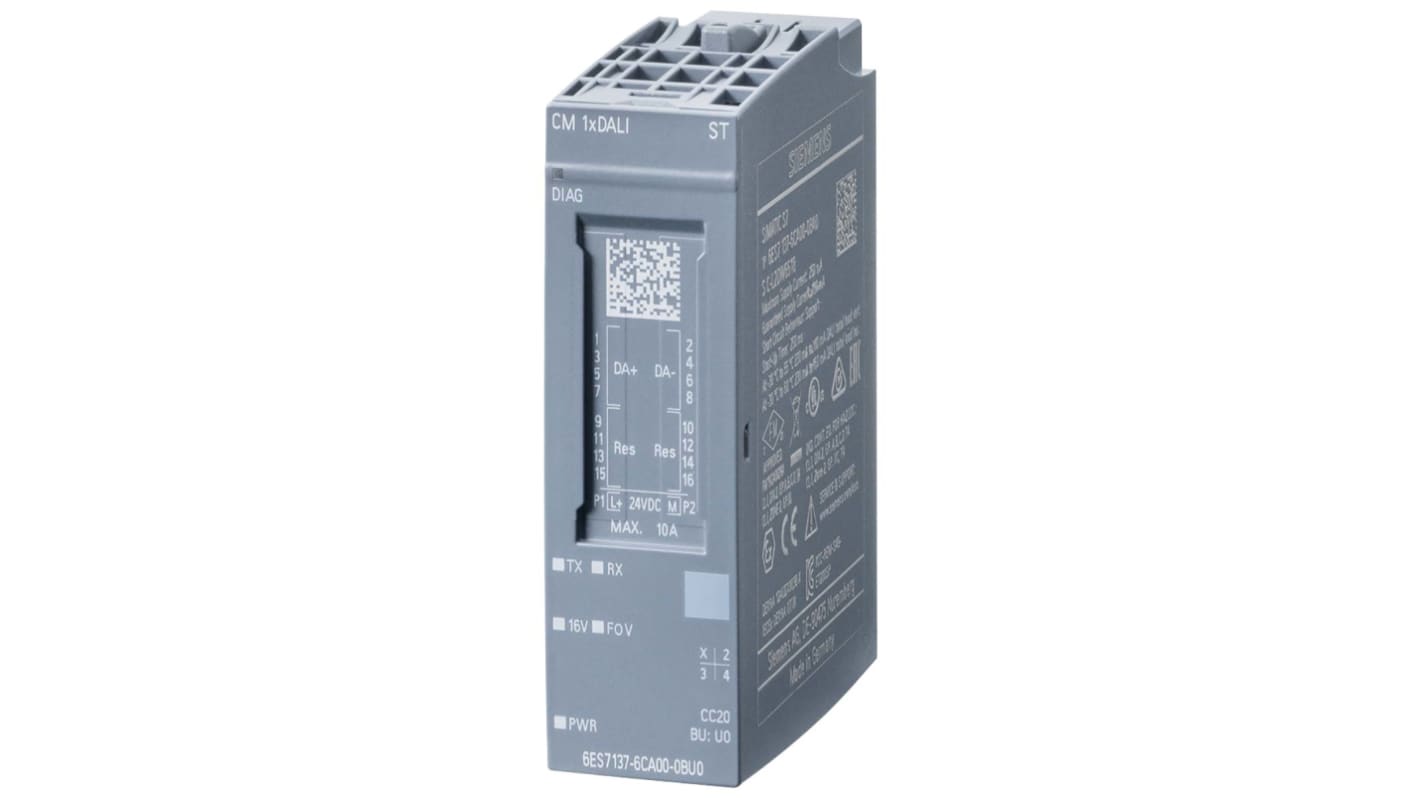Modulo di espansione PLC Siemens 6ES7137-6CA00-0BU0 per ET 200SP, 128 uscite, 24V, dimensioni 73 x 20 x 58 mm.