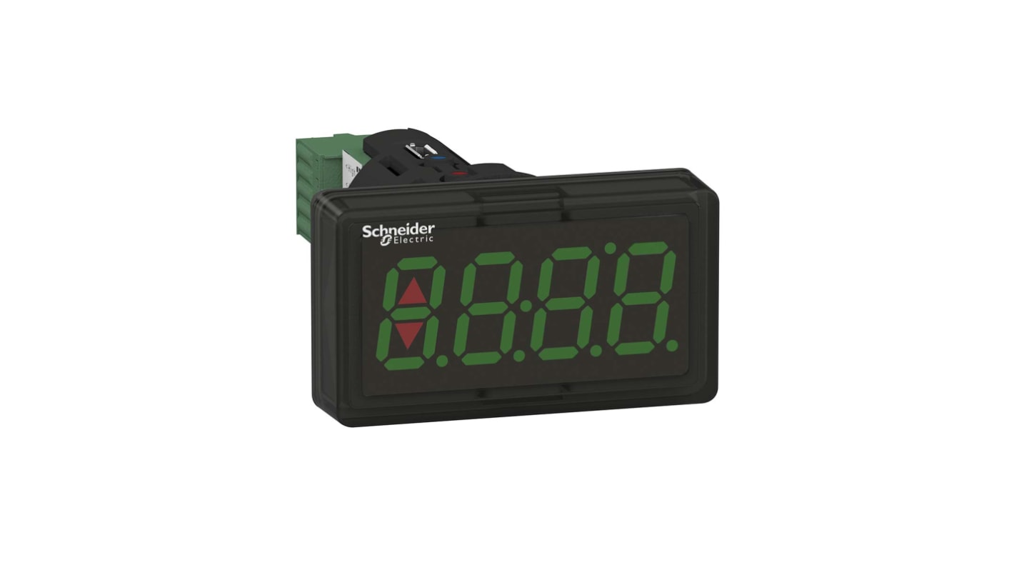 Misuratore digitale multifunzione da pannello Schneider Electric XBH1AA0G4, display LED verde, IP65, dimensioni 29.5x51.5 mm.