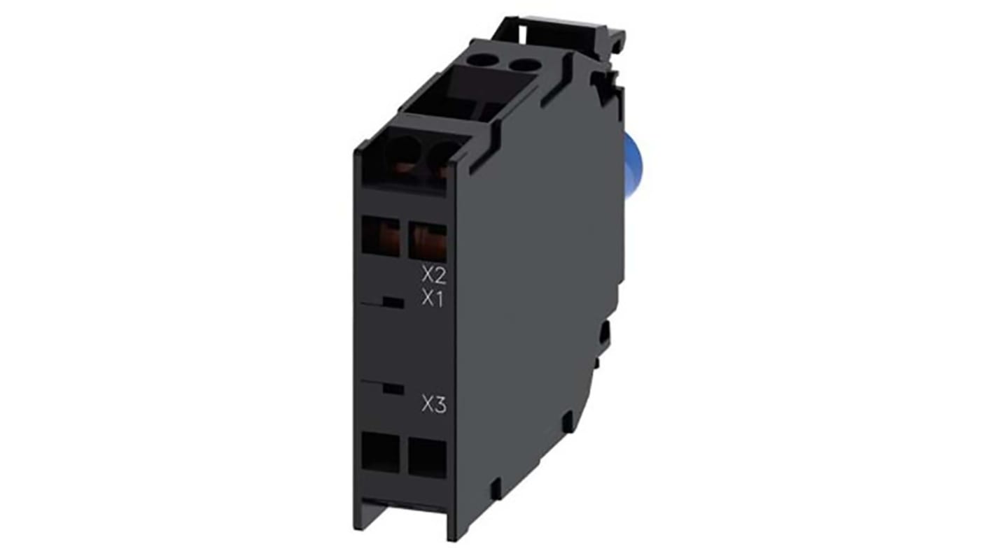 Blocco LED Siemens 3SU1401-1BF24-3AA0, tensione 230 V, colori rosso-verde-giallo, montaggio su piastra frontale.