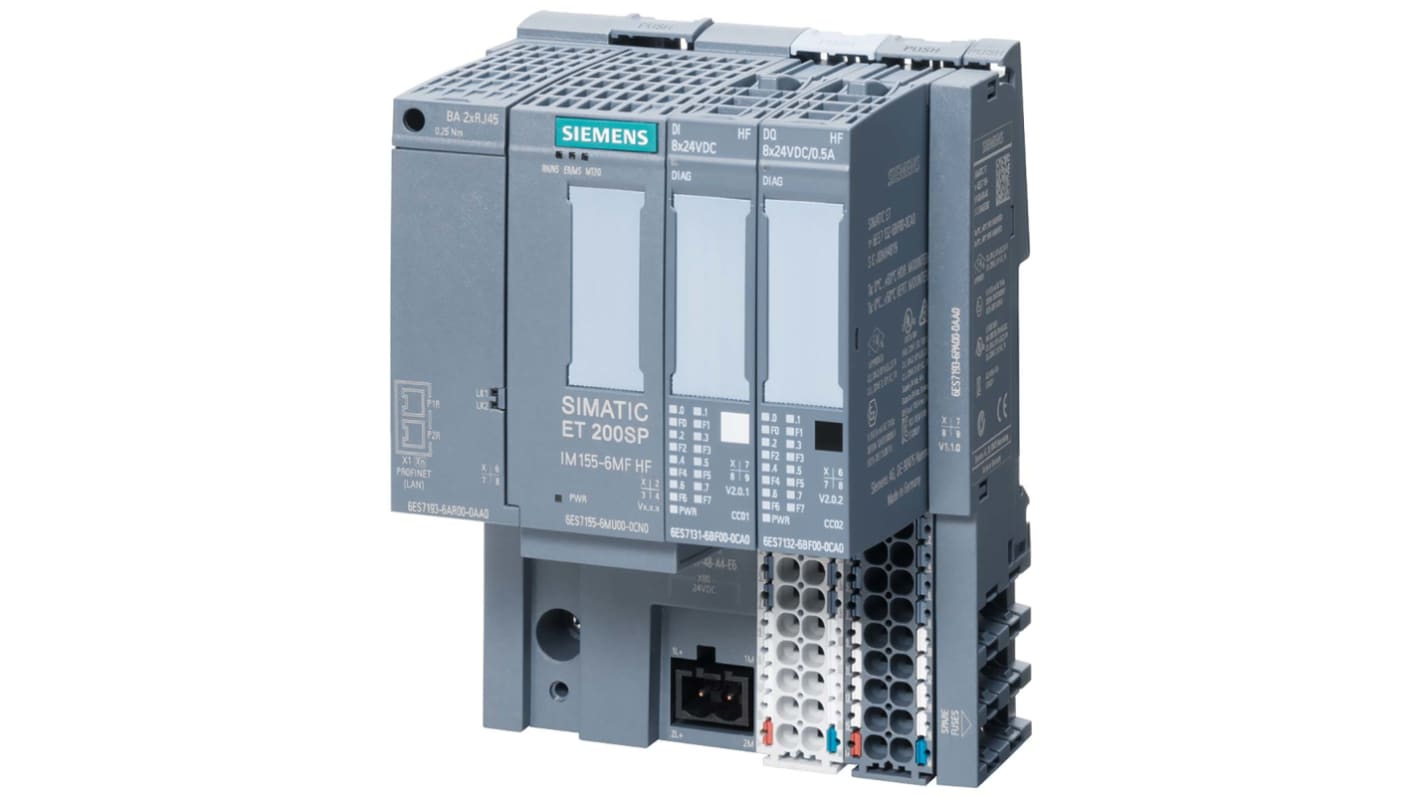 Modulo di interfaccia Siemens 6ES7155-6MU00-0CN0 per ET 200SP, 2 porte, supporto Ethernet IP, dimensioni 117 x 50 x 74 mm.