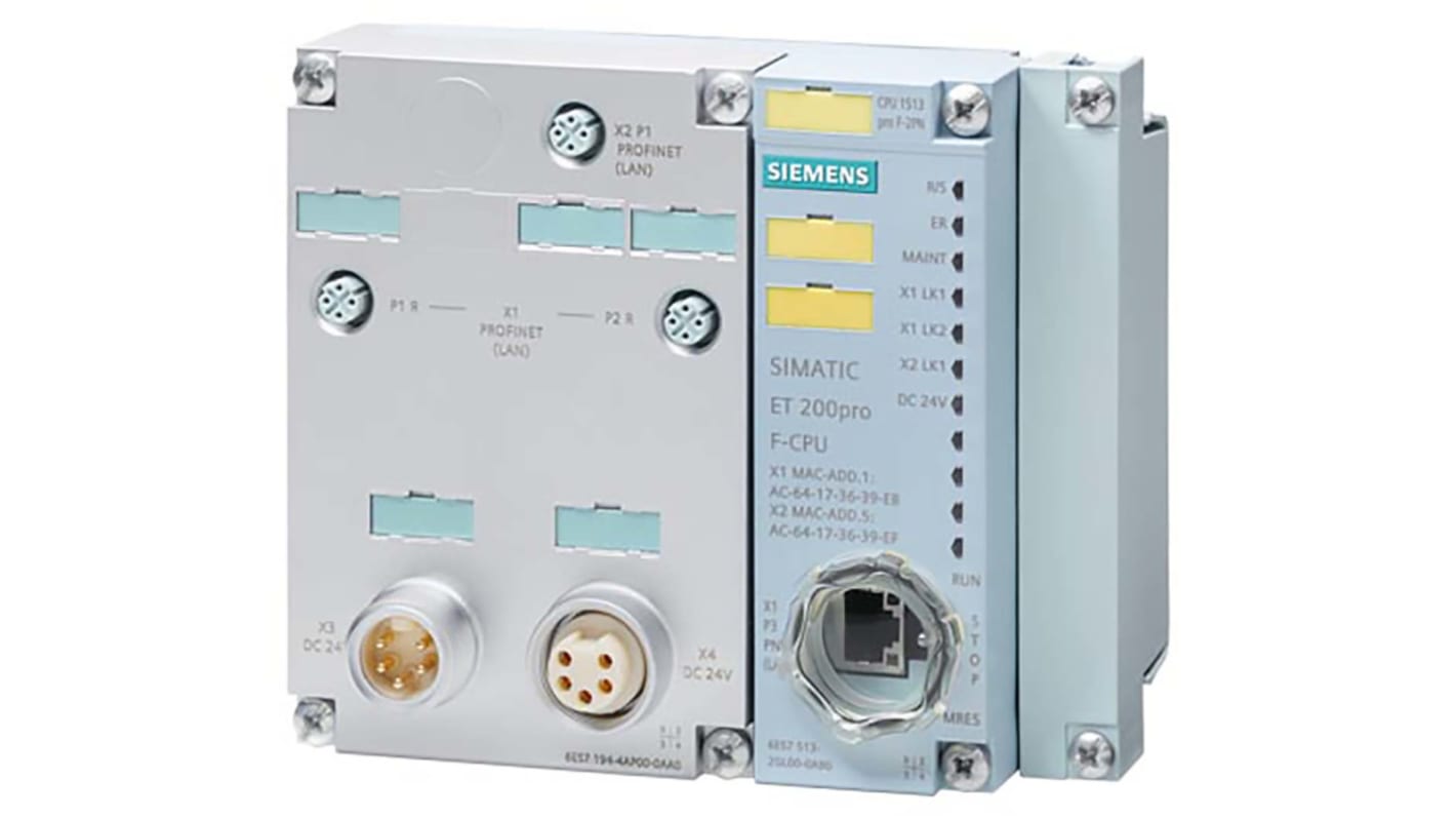CPU PLC Siemens 6ES7513-2GL00-0AB0, 20 ingressi/uscite, memoria 450KB, interfaccia RJ45, compatibile ET 200Pro.