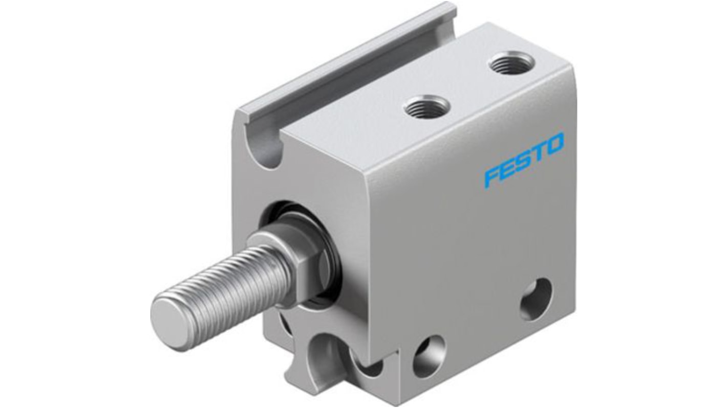 Cilindro pneumatico compatto Festo ADN-S-10-5-A, doppio effetto, foro 10mm, corsa 5mm, alluminio, attuatore con rilevamento posizione.