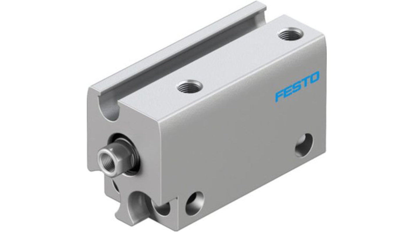Cilindro pneumatico compatto Festo ADN-S-6-10-I-A, doppio effetto, foro 6mm, corsa 10mm, attuatore con rilevamento posizione.