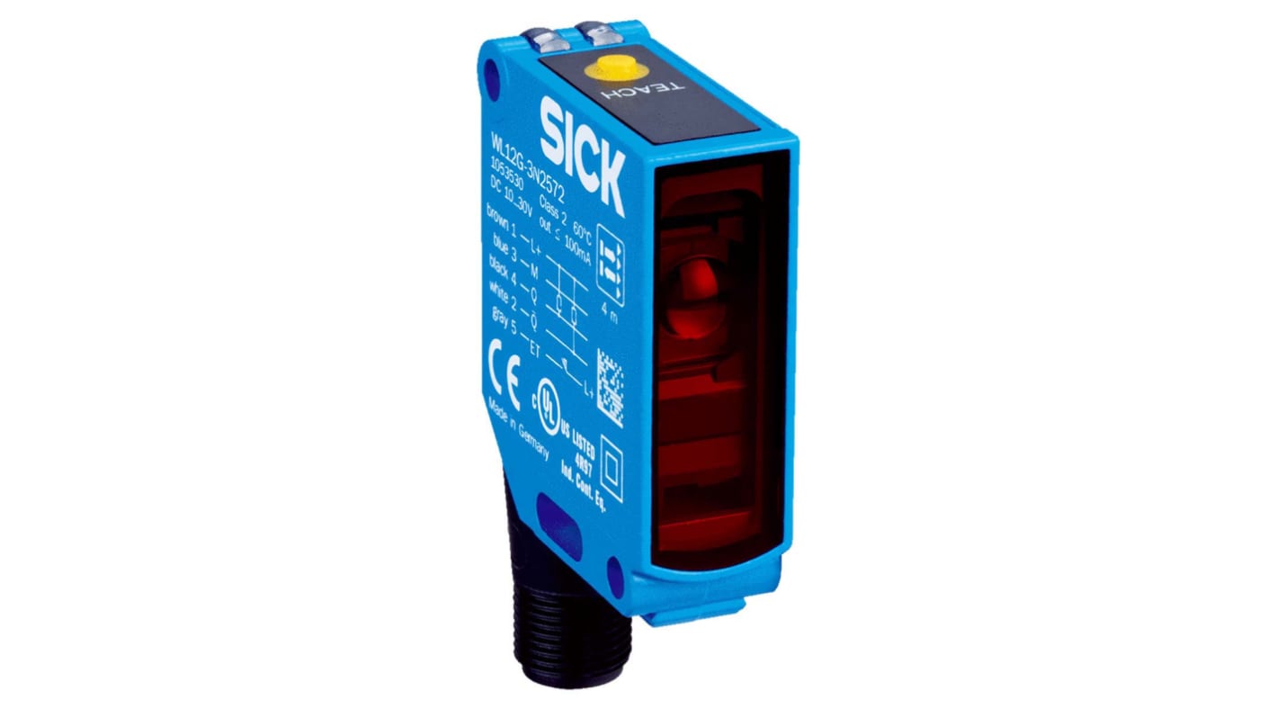 Sensore fotoelettrico rettangolare Sick WL12GC-3P2472A00, rilevamento fino a 4 m, uscita PNP, custodia metallica, IP66/IP67.