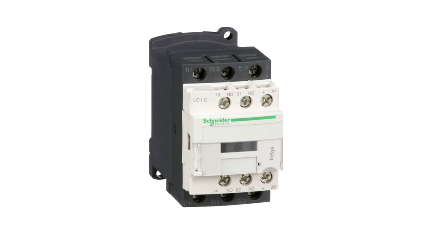 Contattore trifase Schneider Electric LC1D096BDS207, 3 poli, 3 NA, 9 A, 5,5 kW, montaggio su guida, tensione bobina 24 V c.c.