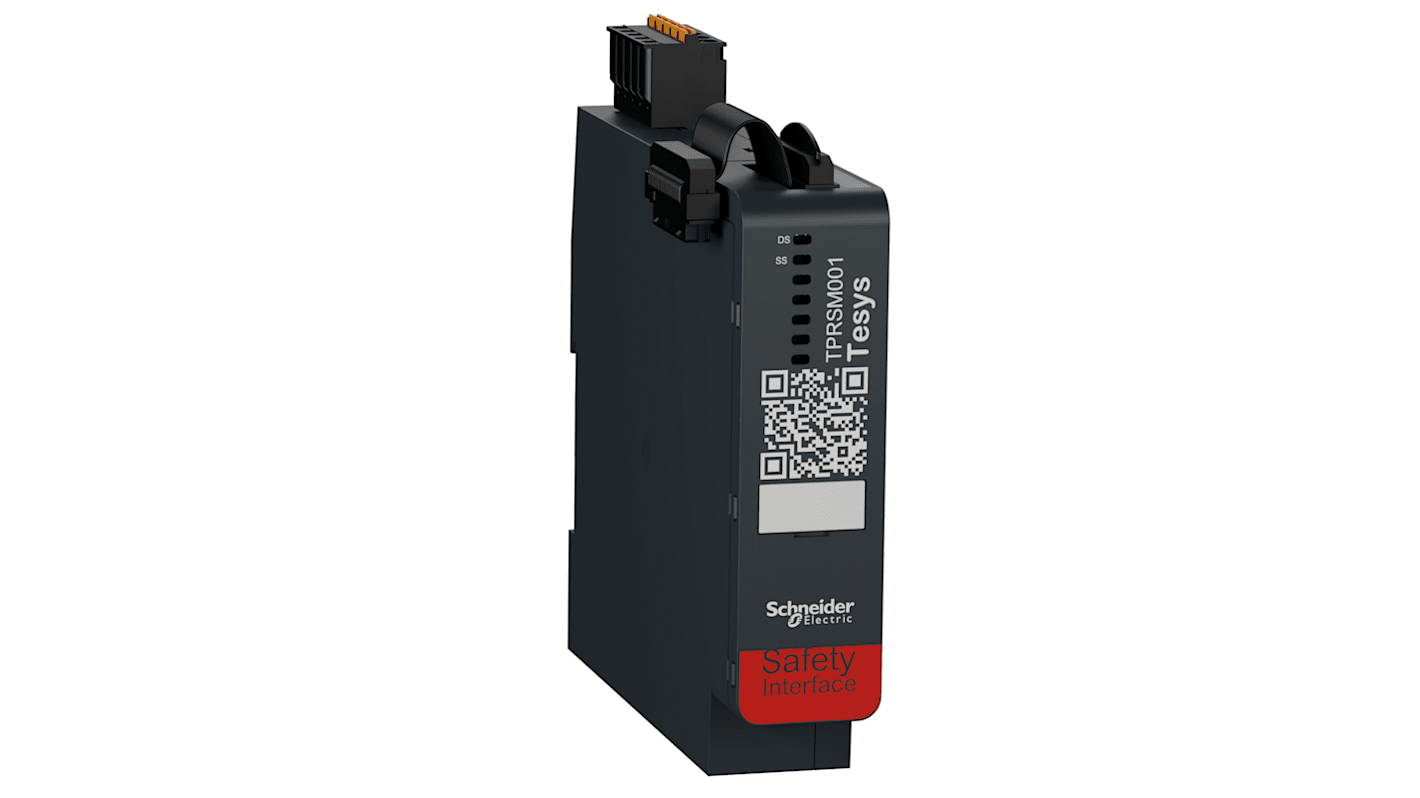 Schneider Electric TPRSM001, modulo di interfaccia SIL per arresto sicuro, montaggio su guida DIN, dimensioni 25 x 118 x 115 mm.