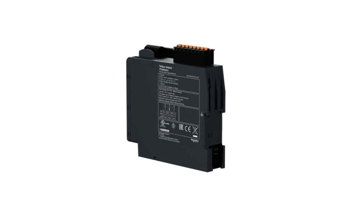 Modulo I/O analogico Schneider Electric TPRAN2X1 per TeSys Island, 24 V c.c., 2 ingressi e 1 uscita isolati, montaggio su guida DIN. Dimensioni 25 x 118 x 114 mm.
