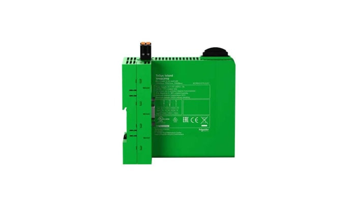 Accoppiatore bus Schneider Electric TPRBCPFB per TeSys Island, 24 V, montaggio su guida DIN, dimensioni 50 x 118 x 114 mm, supporta fino a 20 moduli.