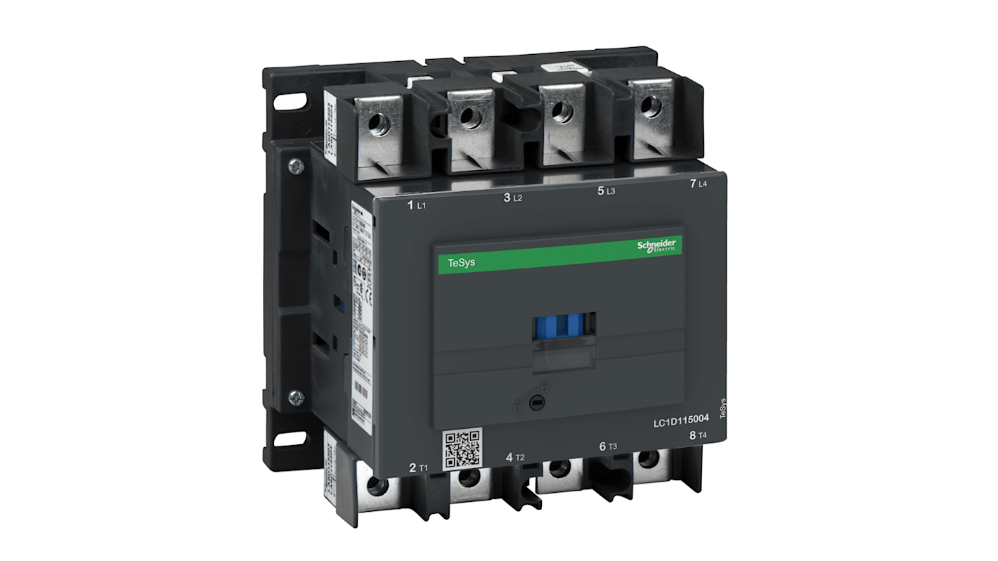 Contattore reversibile Schneider Electric LC1D1150046P7, 4 poli, 200 A, 230 V c.a., grado di protezione IP20.