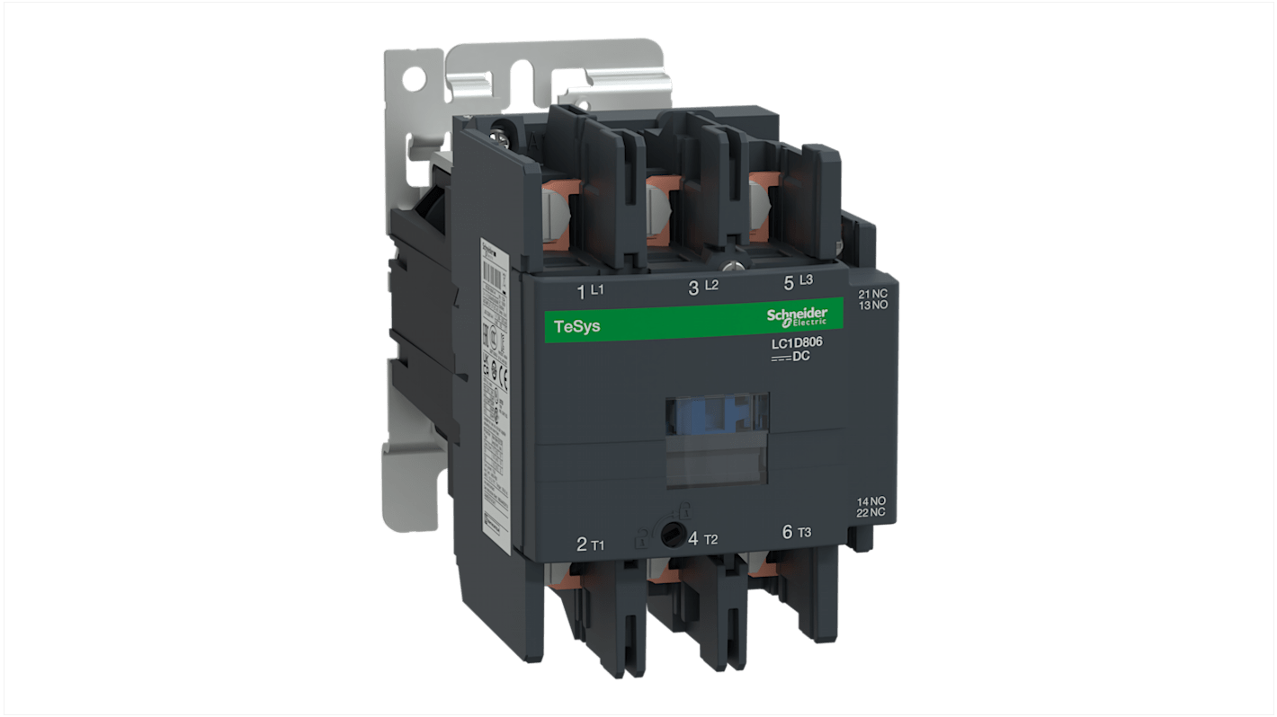Contattore reversibile Schneider Electric LC1D806BD, 3 poli, 80 A, bobina 24 V c.c., grado di protezione IP20.