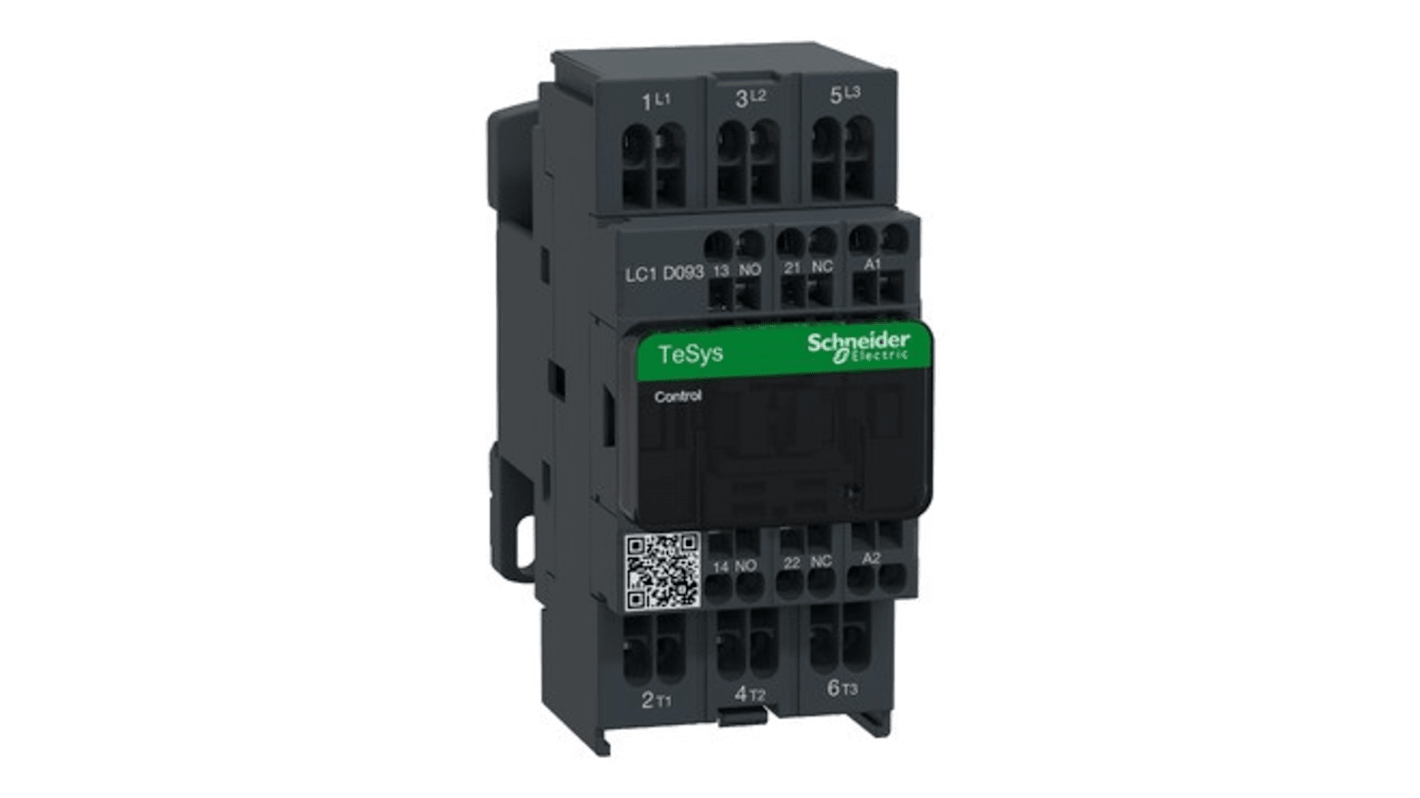 Contattore Schneider Electric LC1D093N7, 3 poli, 1NO + 1NC, 9 A, 415 V ac, serie TeSys D, installazione semplice.