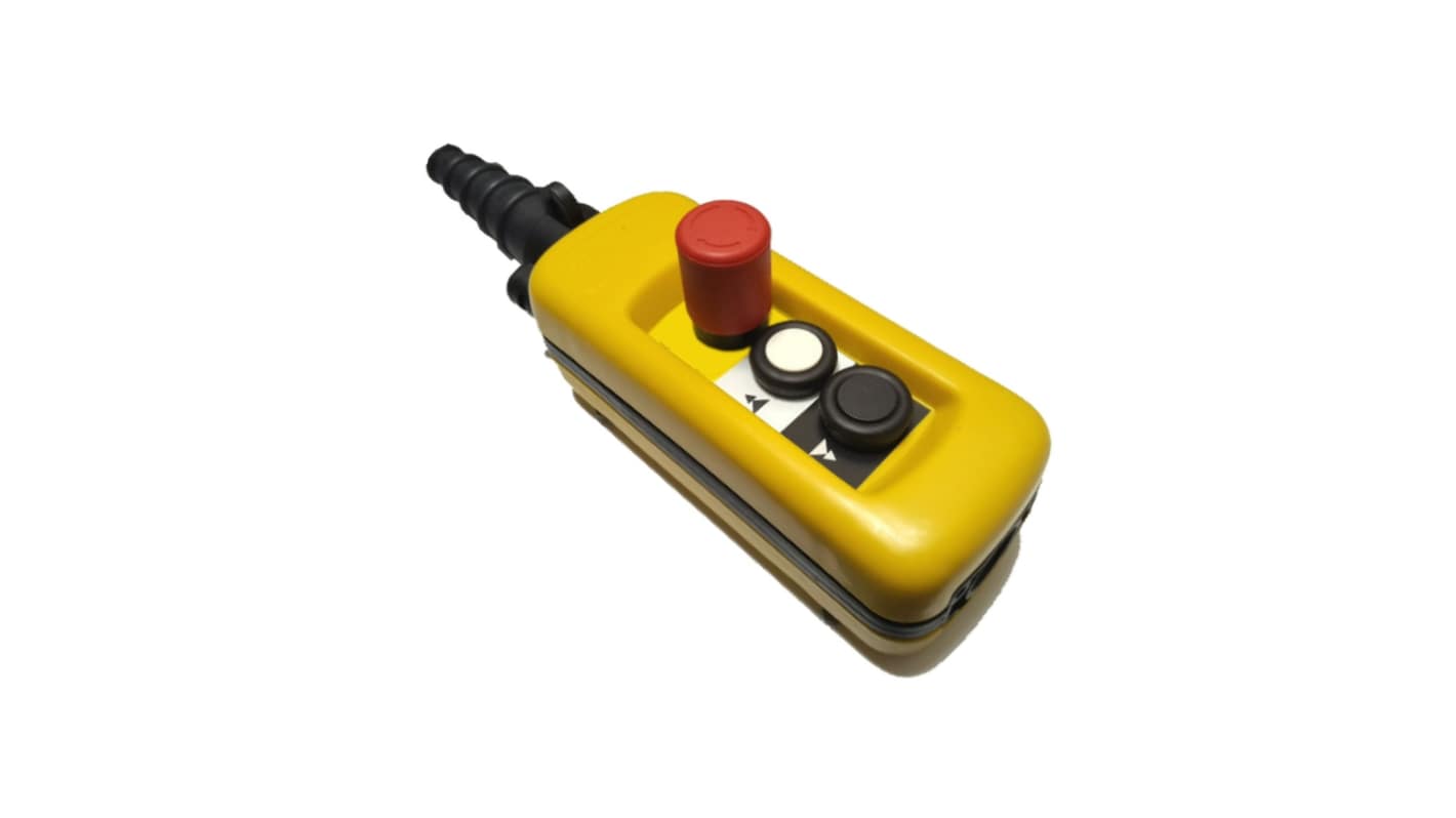 Stazione pensile a pulsante Schneider Electric XACA29141, con 2 pulsanti e arresto di emergenza, grado di protezione IP65.