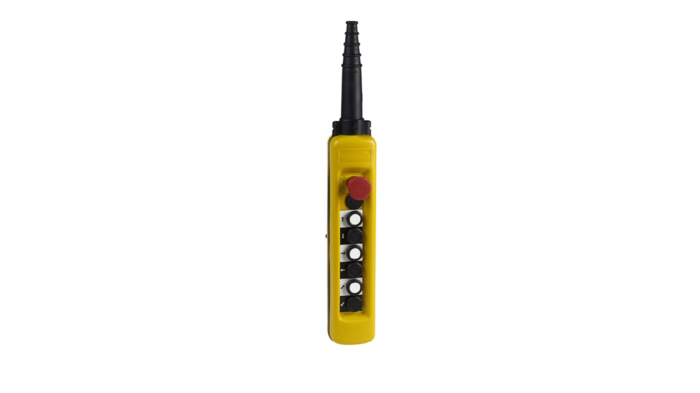 Stazione di controllo pensile Schneider Electric XACA68131, con 6 pulsanti, protezione IP65, colore giallo, 600V, 10A.