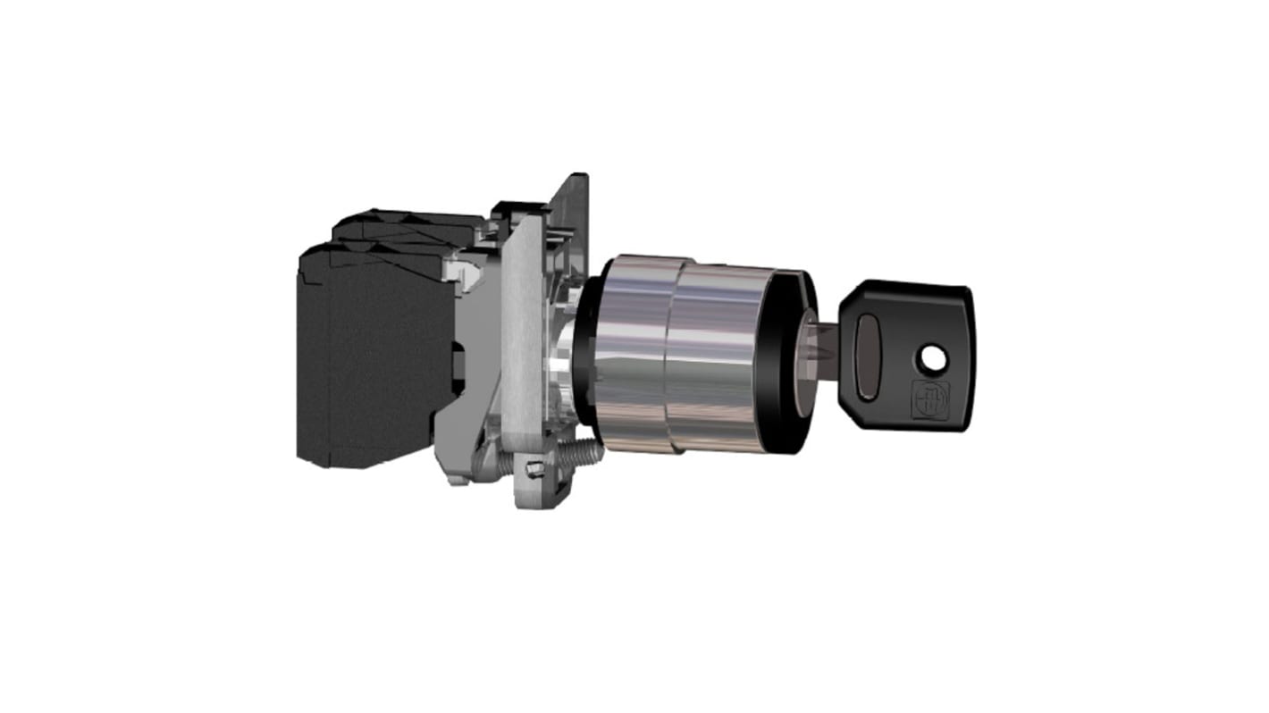 Interruttore a chiave Schneider Electric XB4BG61EX, 2 posizioni, IP65, metallo cromato, contatti in lega d'argento.