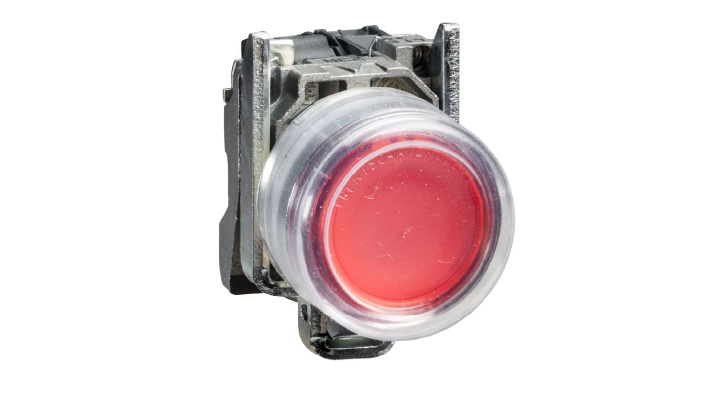 Pulsante luminoso rotondo Schneider Electric XB4, diametro 22 mm, SPST-NC, protezione IP65, certificato ATEX.