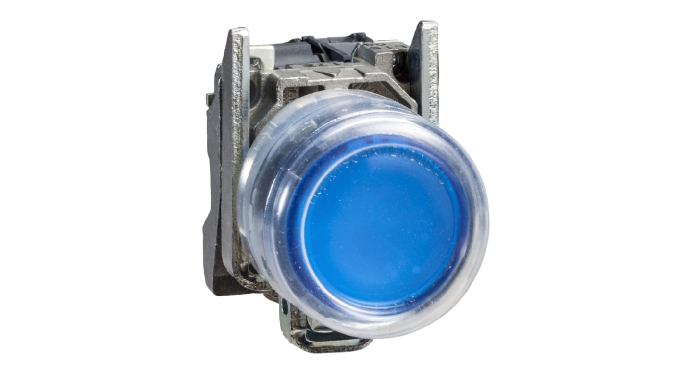 Pulsante luminoso blu Schneider Electric XB4BP683B5EX, diametro 22 mm, protezione IP65, contatto SPST-NO, montaggio a vite.