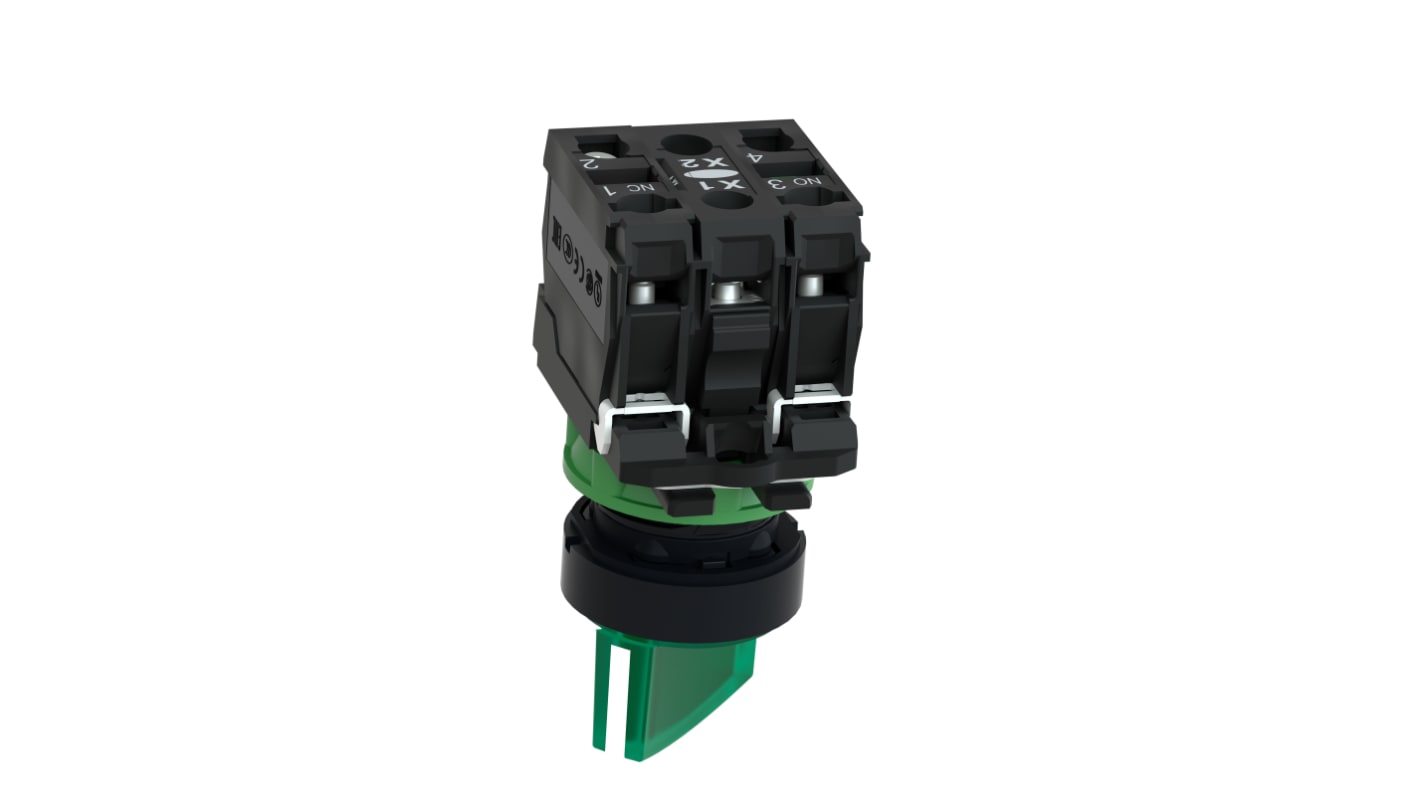 Selettore a 2 posizioni Schneider Electric XB5AK123G5, plastica grigia, IP66, 10A, configurazione 1NA+1NC.