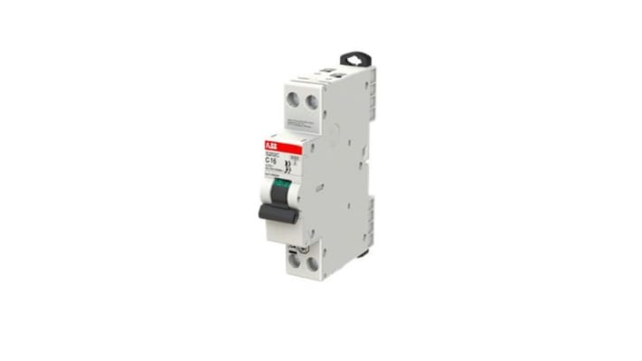 Interruttore magnetotermico ABB 2CDS252280R0164, 2 poli, 16A, tipo C, montaggio su guida DIN, dimensioni 70x18x70mm.