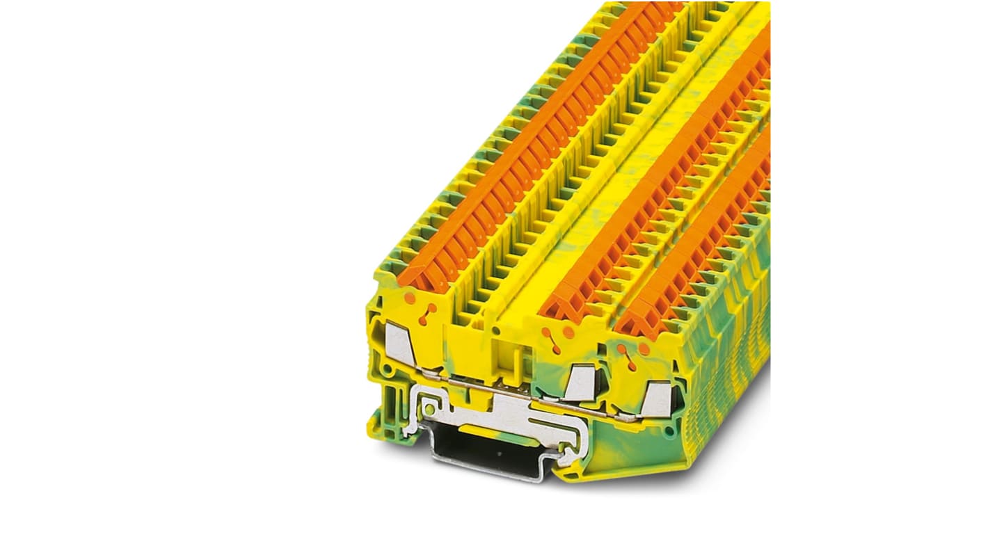 Morsettiera di terra Phoenix Contact 3205064, 3 vie, per cavi 24-16 AWG, innesto rapido, colore verde-giallo, compatibile con guida DIN.