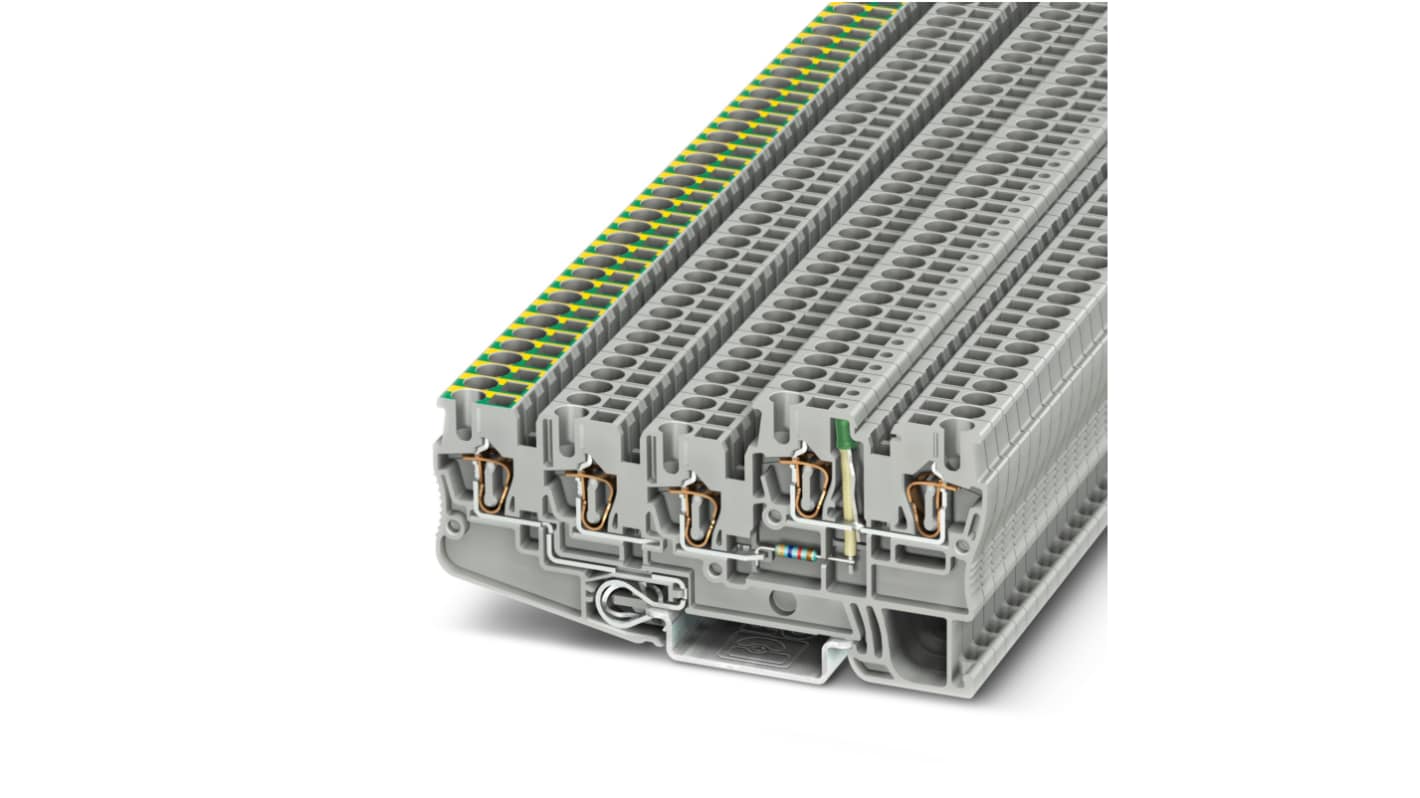 Morsettiera di terra Phoenix Contact 3209183, 5 vie, cavo 12-28 AWG, colore grigio, materiale PA.