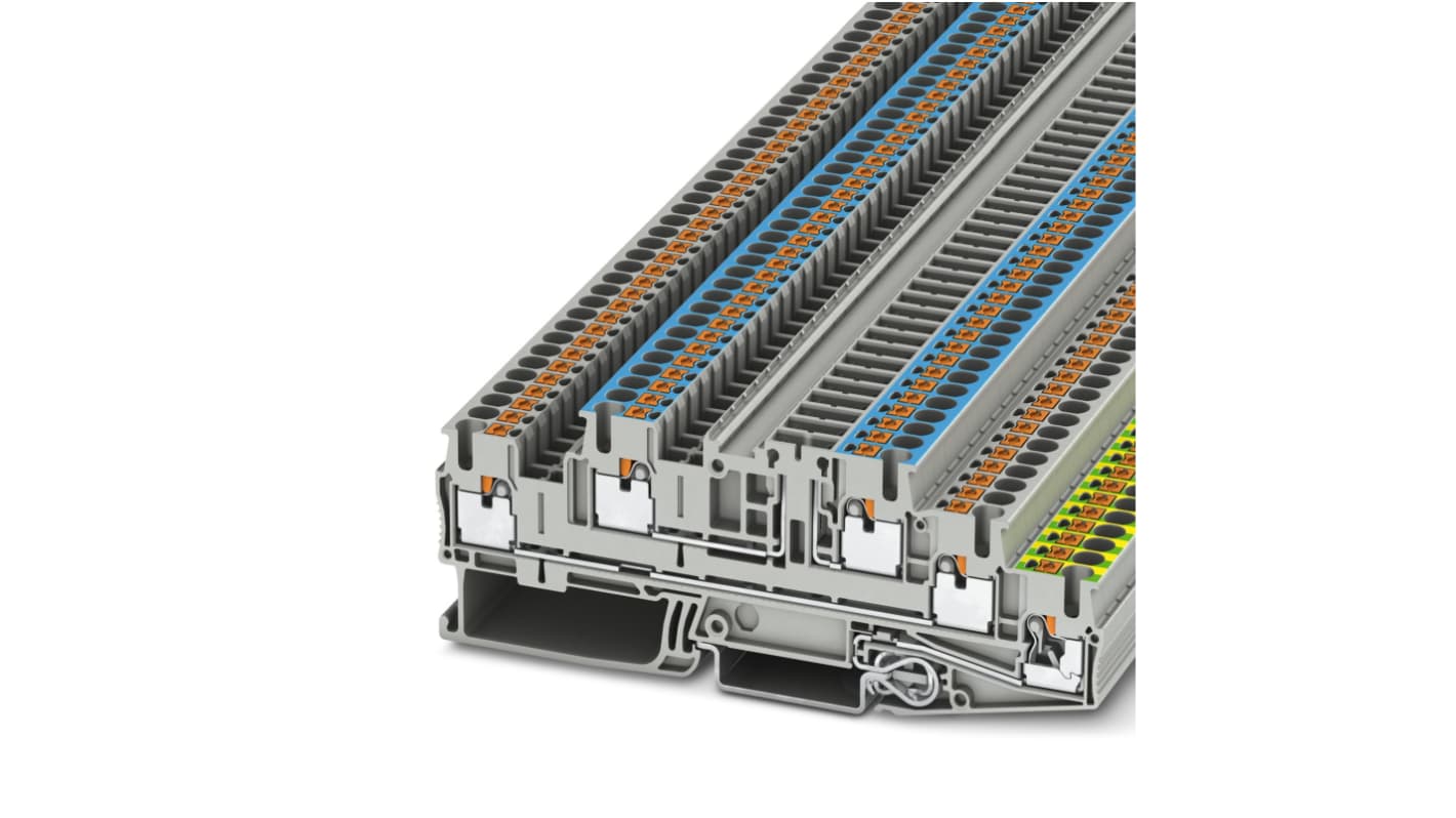 Morsettiera di terra Phoenix Contact, 5 vie, per cavi da 0,14 a 4 mm², materiale PA, colore grigio, collegamento a innesto.