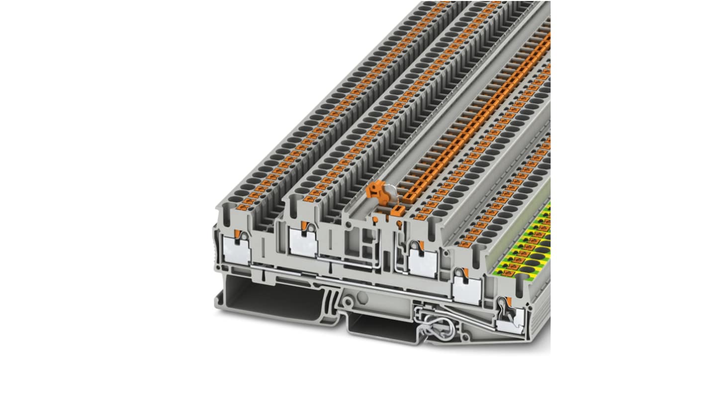 Morsettiera di terra Phoenix Contact 3210549, 5 vie, 12 AWG, materiale PA, colore grigio, collegamento a innesto.